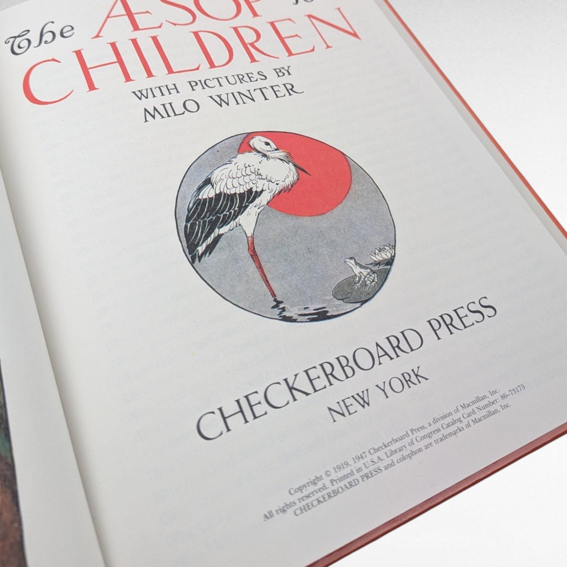 Vintage The Aesop for Children, Hardcover Book, Milo Winter, Illustrations, Checkerboard Press, Classic Fables Collectible