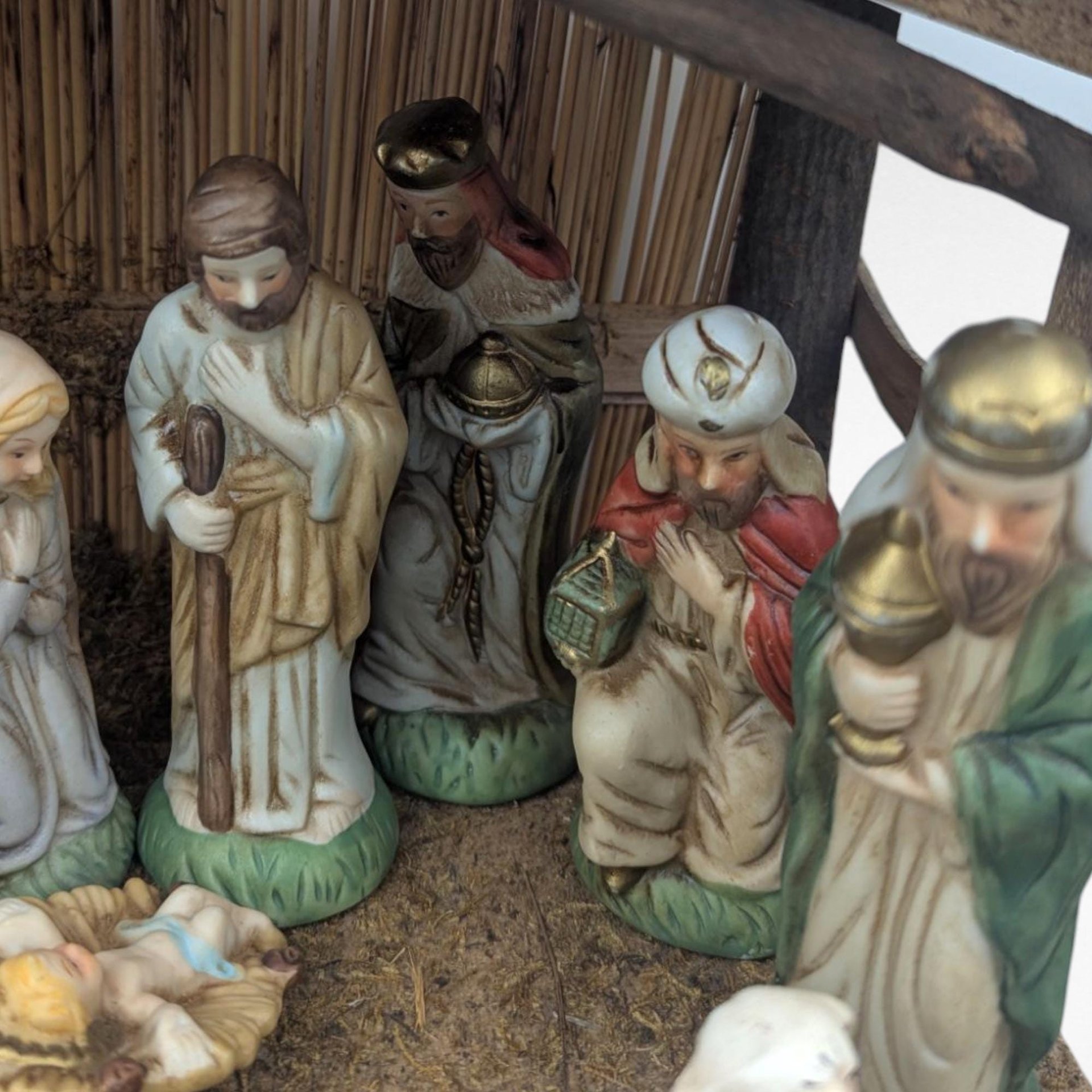 Vintage Sears Nativity Set, 3297890, Wooden Manger, Christmas Holiday Display, Collectible Christian Decor