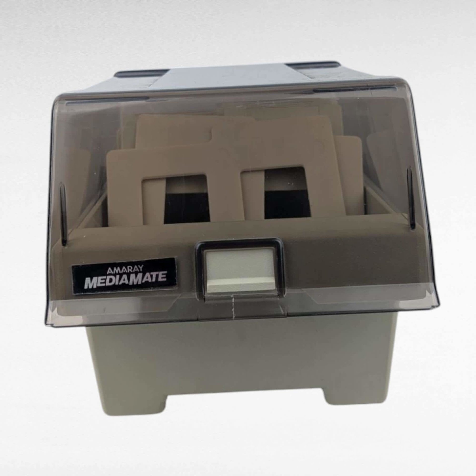 Vintage Amaray MediaMate 5.25 Inch Floppy Disk Storage Box, Smoked Lid, 5 Dividers, Computer Data Organizer, Tech Collector Gift