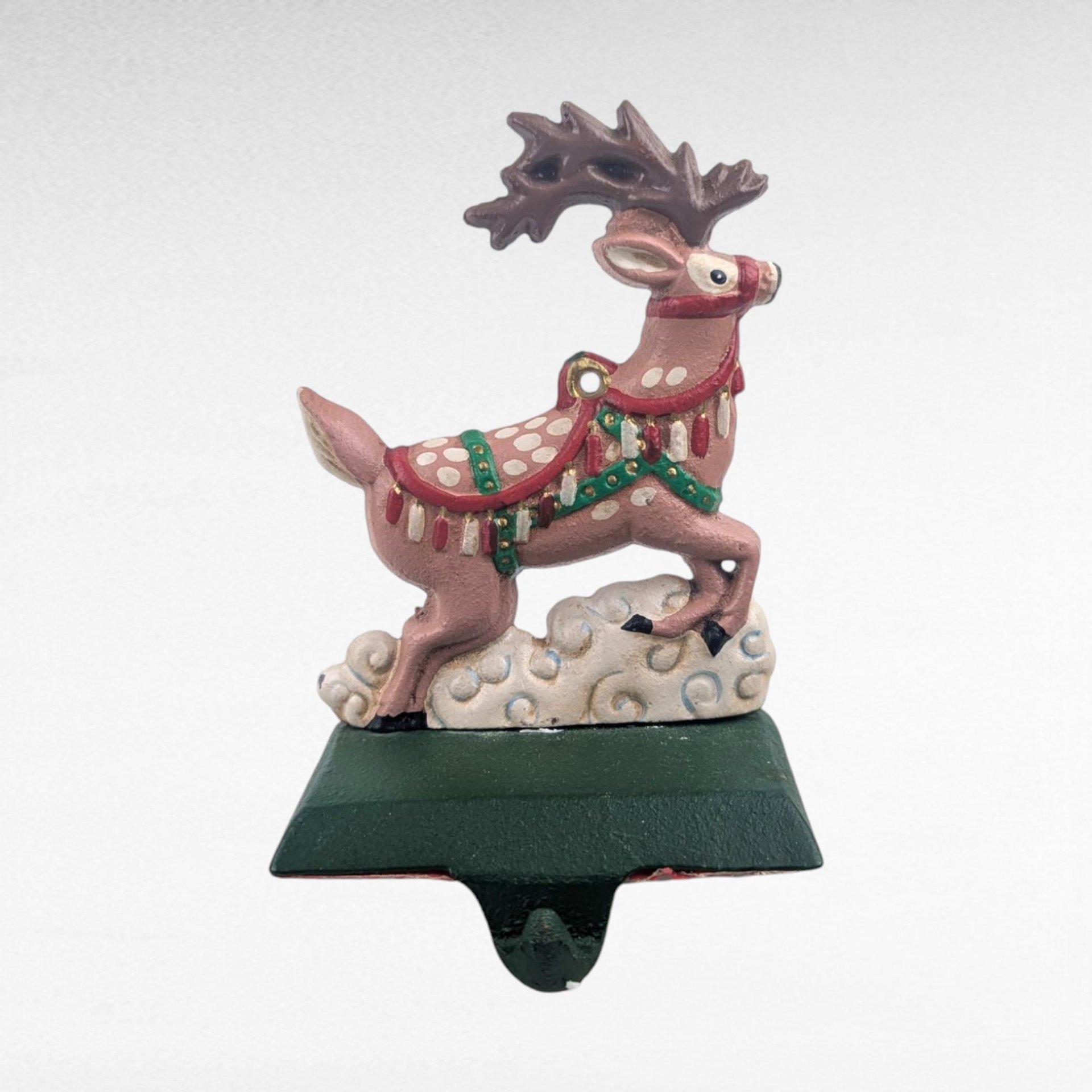 Vintage Midwest of Cannon Falls Cast Iron Reindeer Stocking Holder, Christmas Mantle Decor, Collectible Holiday Figurine Hanger