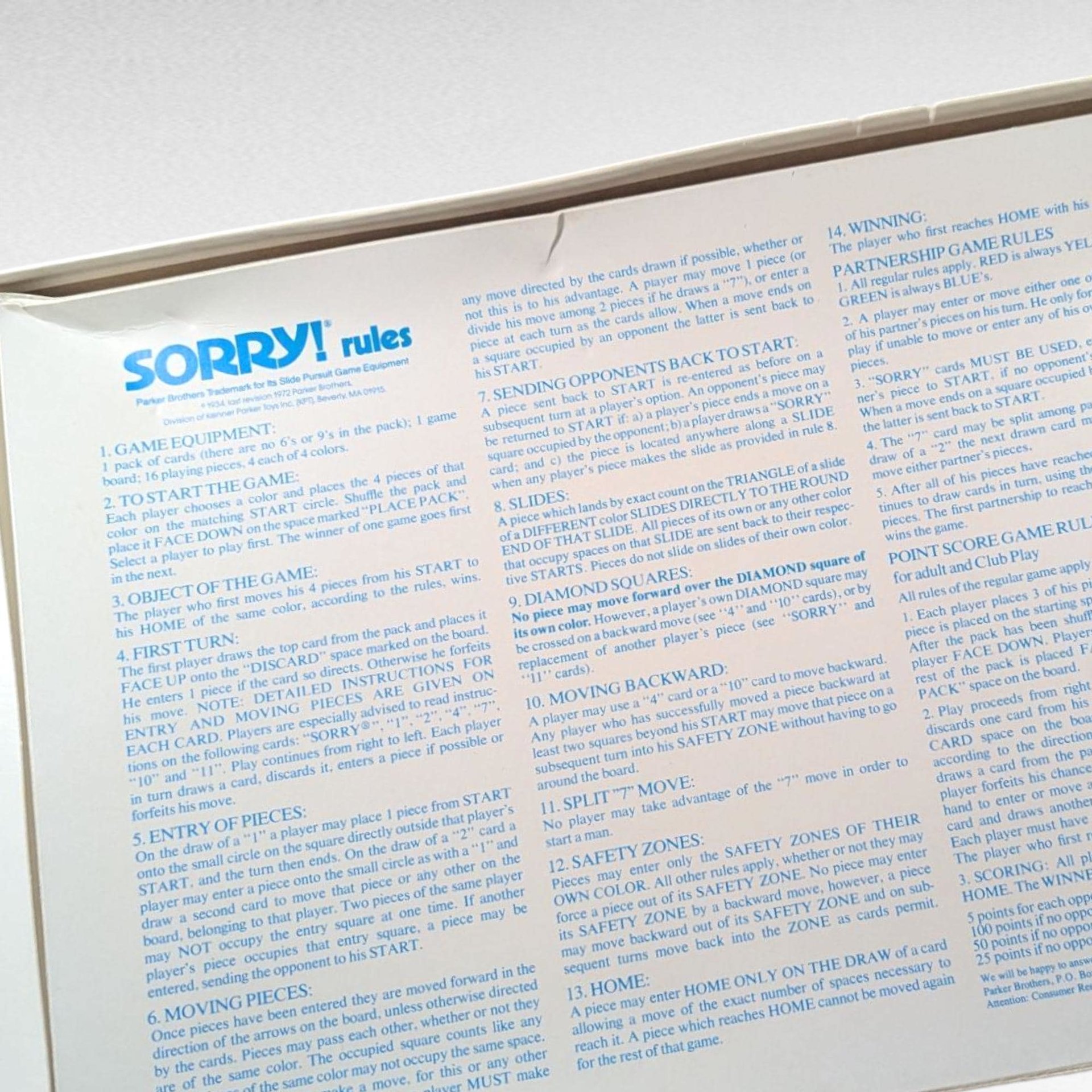 1972 Sorry! Game by Parker Brothers, Complete Vintage Board Game, Family Game Night, Collectible Classic