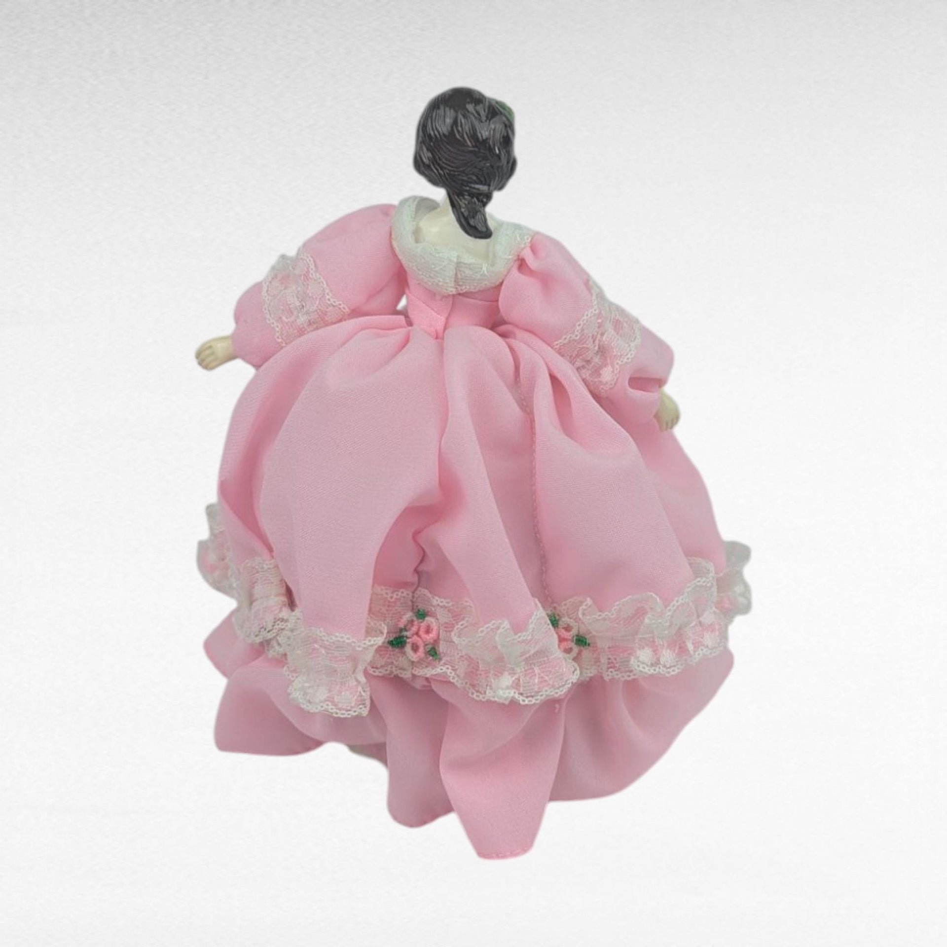 Vintage Bradley Musical Doll Plays Laura's Theme, Pink Lace Gown Lady Figurine, Collectible 6.5 Inch Plastic Head Dresser Doll