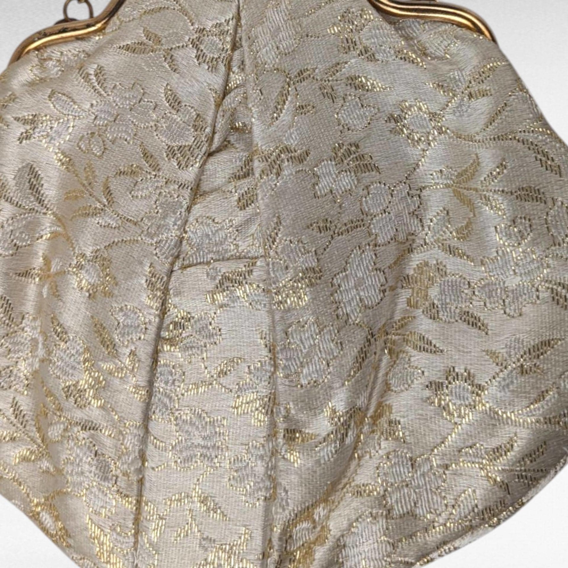 Elegant Vintage Floral Handbag - Cream and Gold Fabric Clutch