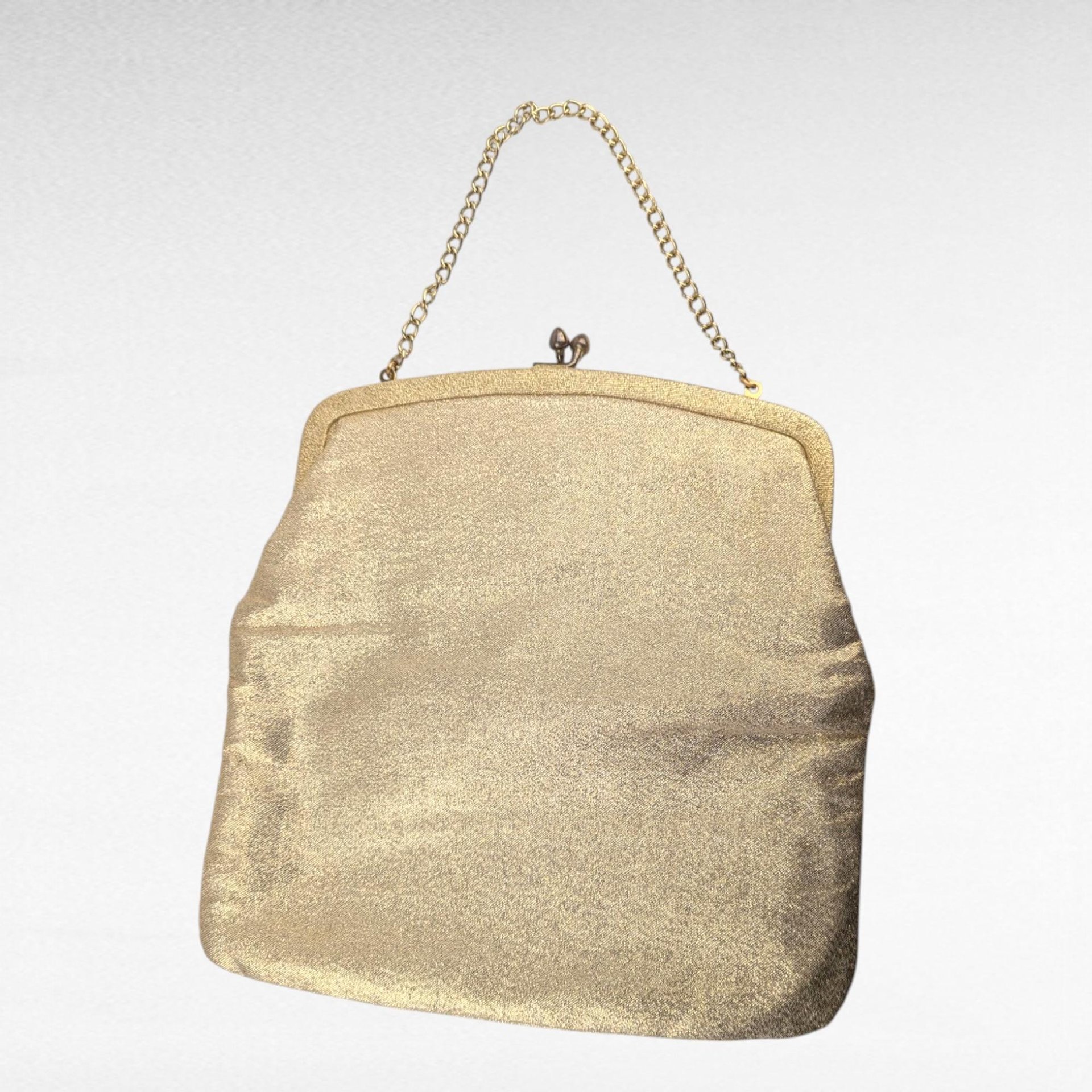 Vintage Ande Gold Evening Bag with Metal Strap, Glamorous Clutch Purse, Gift for Her