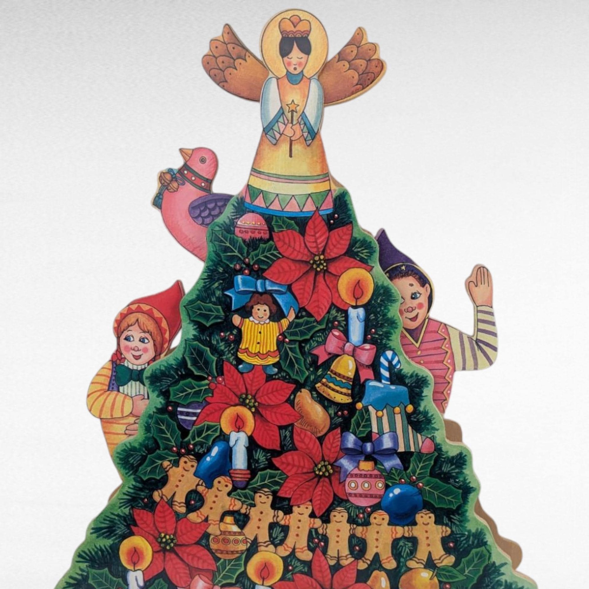 Vintage Wooden Christmas Tree Musical Box Plays White Christmas, Angel Topper, Holiday Decor, Traditional Christmas Decoration
