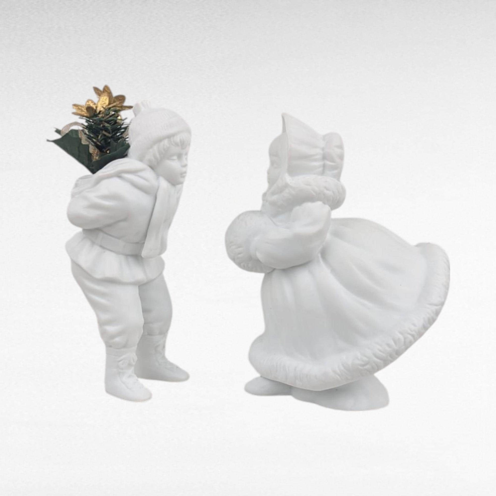 Vintage Dept 56 Silhouette Skating Figurine Pair, Cheryl Johnson Bisque Porcelain, Winter Holiday Decor, Collectible Figurines
