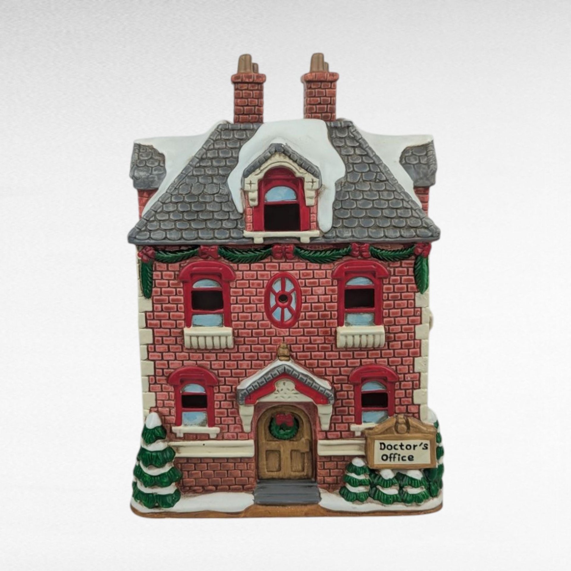 1992 Geo Lefton Doctor's Office Light Up Village House, Vintage Christmas Village Building, Collectible Holiday Decor, Lighted Ceramic House