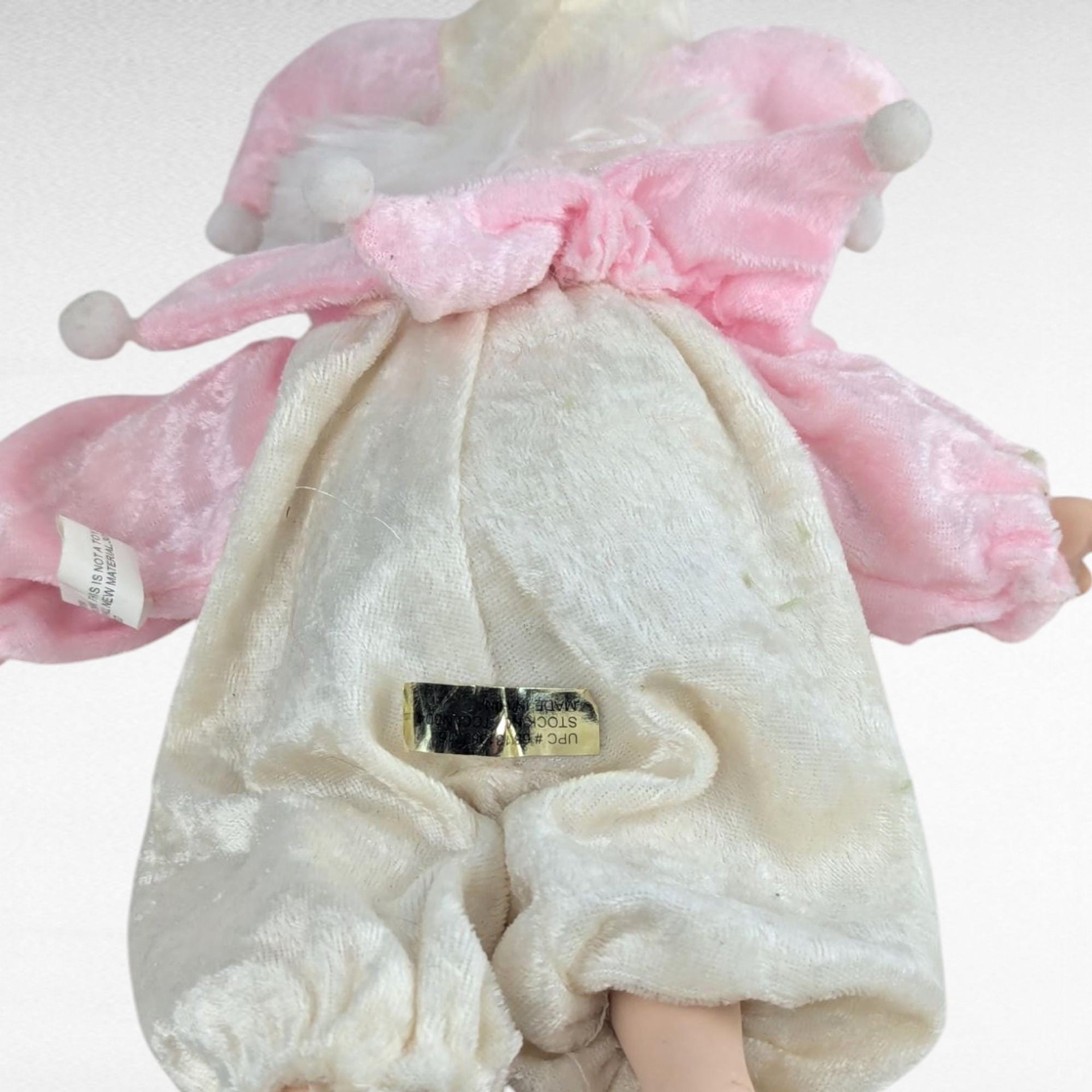 Vintage Porcelain Jester Doll, Pink White Clown Baby, Collectible Figurine, Nursery Decor, Unique Gift