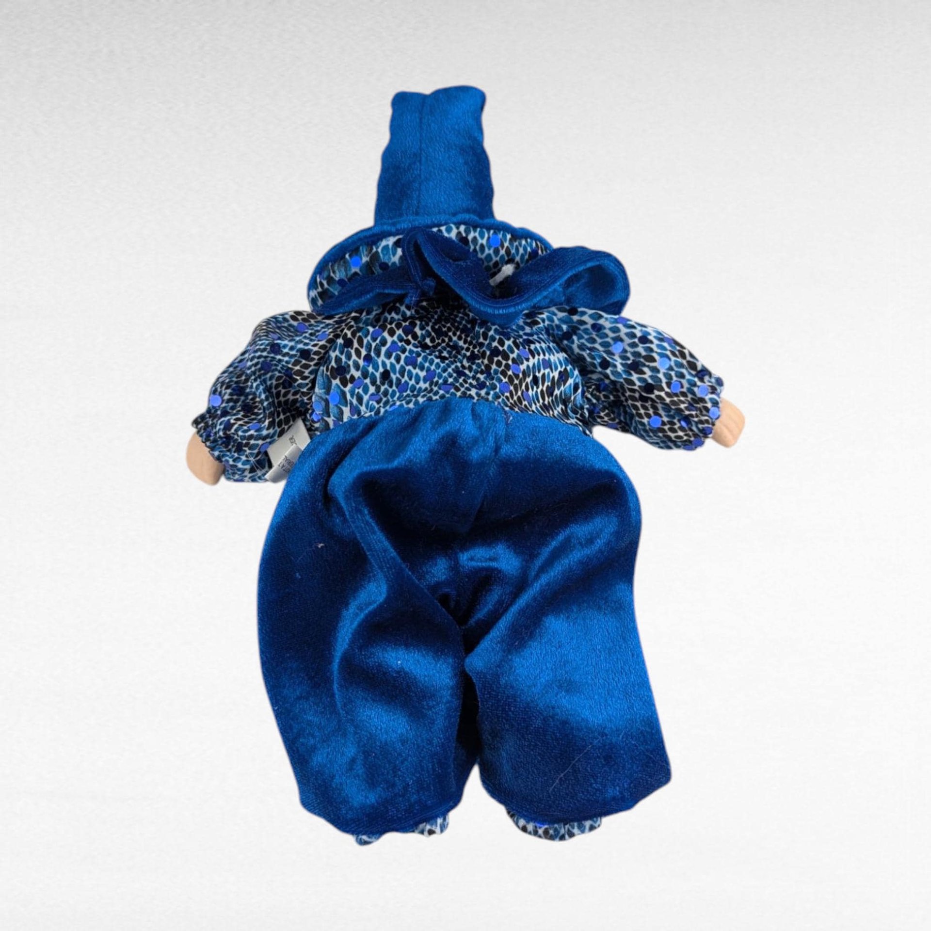 Vintage Blue Harlequin Doll, Porcelain Clown Baby, Collectible Figurine, Unique Decor, Whimsical Display