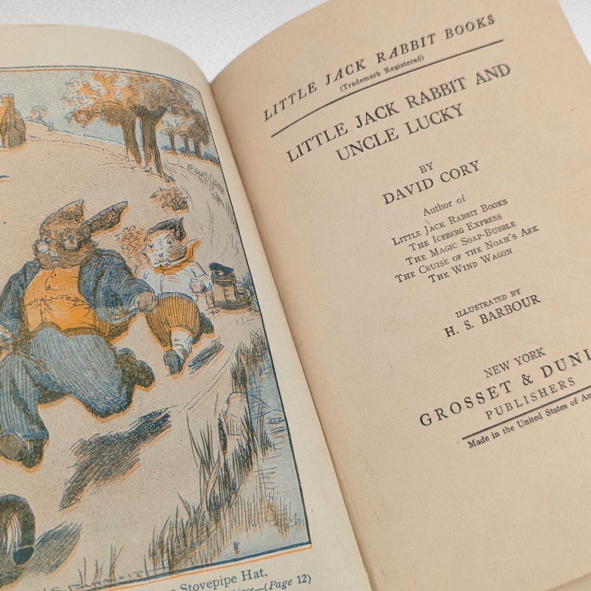 1926 Little Jack Rabbit and Uncle Lucky, Vintage Children's Book, Illustrated, David Cory, Gift for Collector