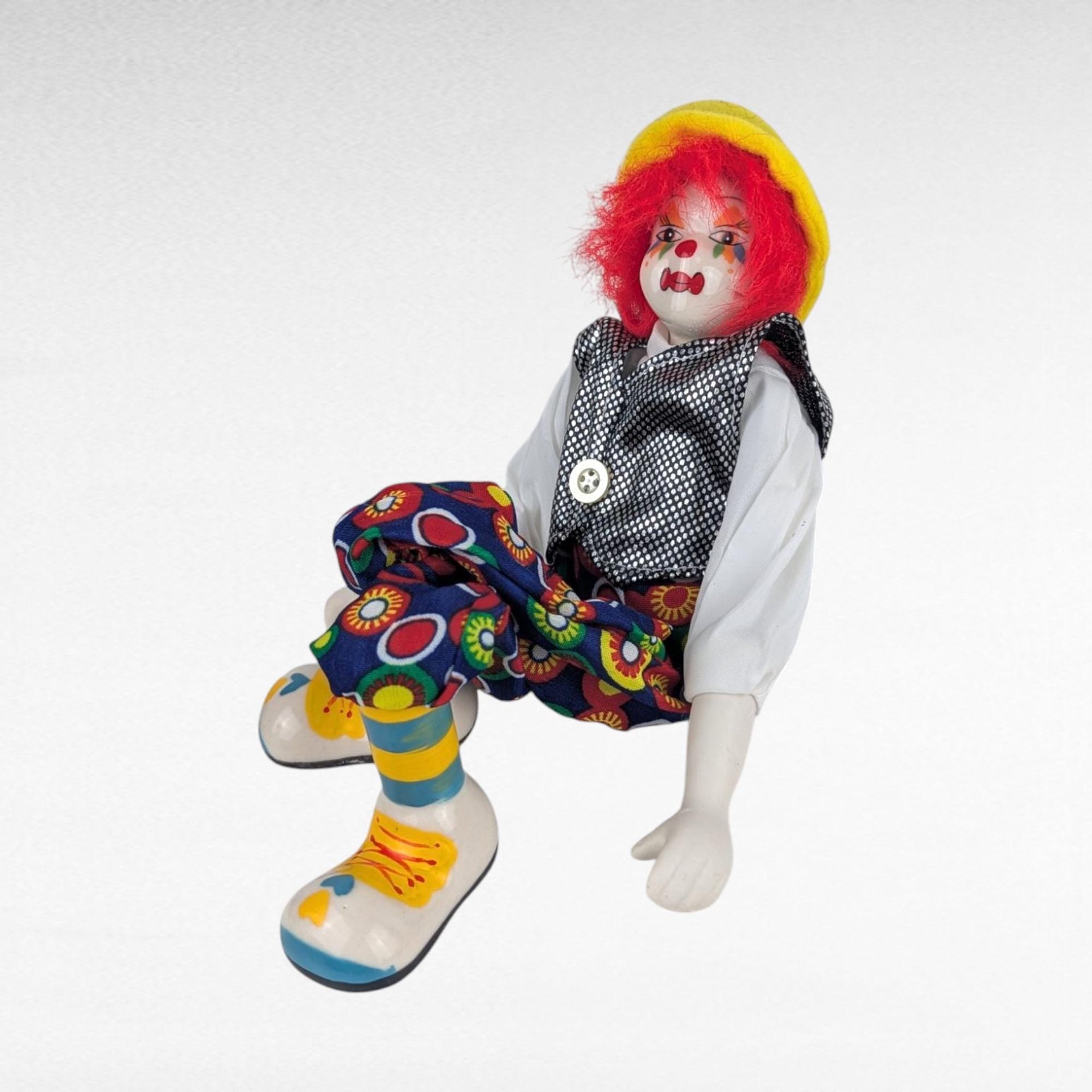 Vintage Pair of Ganz Clown, Shelf Sitters, Porcelain Face, Collectible, Circus Decor