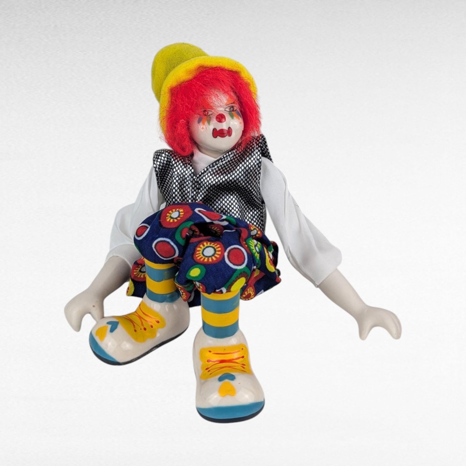 Vintage Pair of Ganz Clown, Shelf Sitters, Porcelain Face, Collectible, Circus Decor