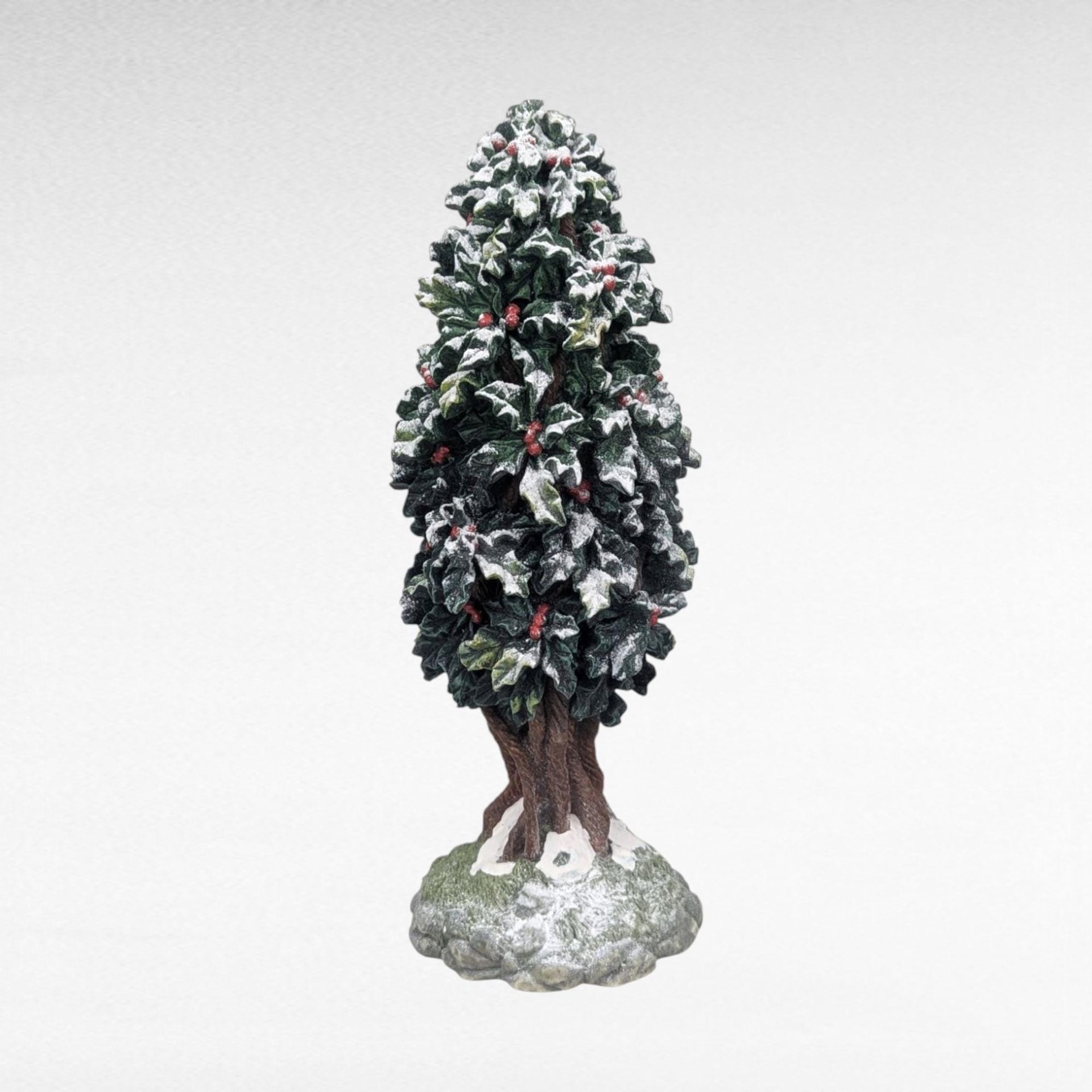 Vintage Dept 56 Village Holly Tree Figurine 7 Inch With Box, D56 Christmas Landscape Accessory, Winter Diorama Decor Gift