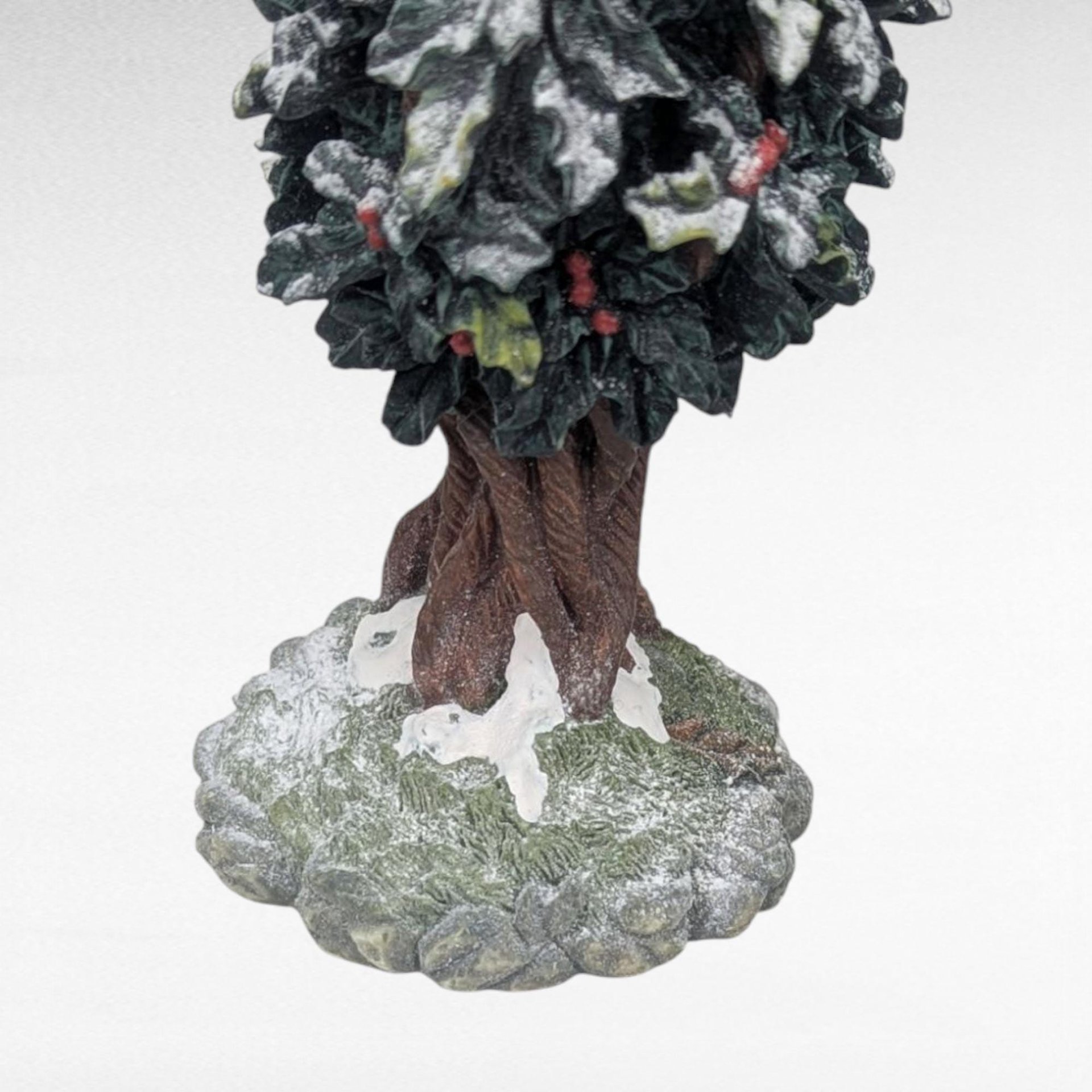 Vintage Dept 56 Village Holly Tree Figurine 7 Inch With Box, D56 Christmas Landscape Accessory, Winter Diorama Decor Gift