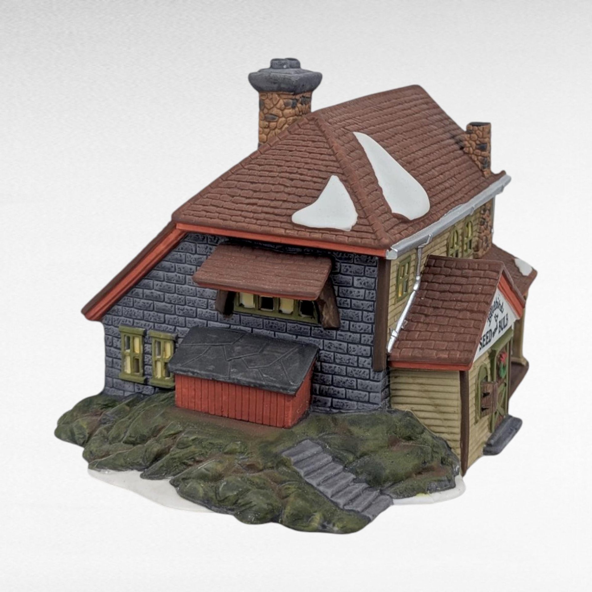 Vintage 1992 Dept 56 New England Village Bluebird Seed & Bulb #5642-1 Lighted Porcelain House With Box, D56 Christmas Garden Shop