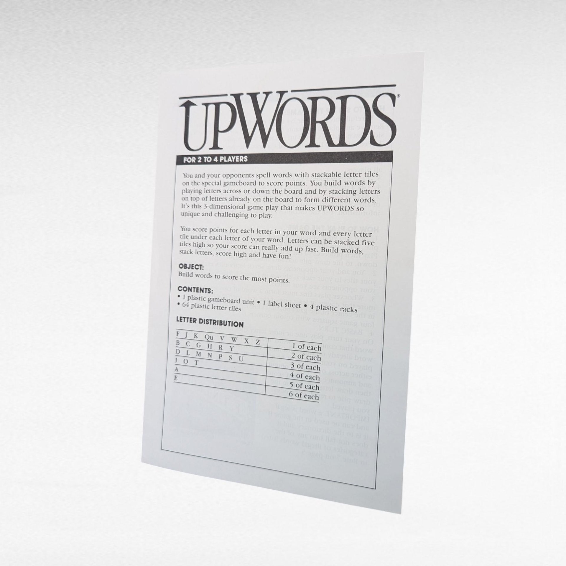 1988 Upwords Game, Milton Bradley, Complete, 3D Word Game, Vintage Family Fun, Gift for Word Lovers
