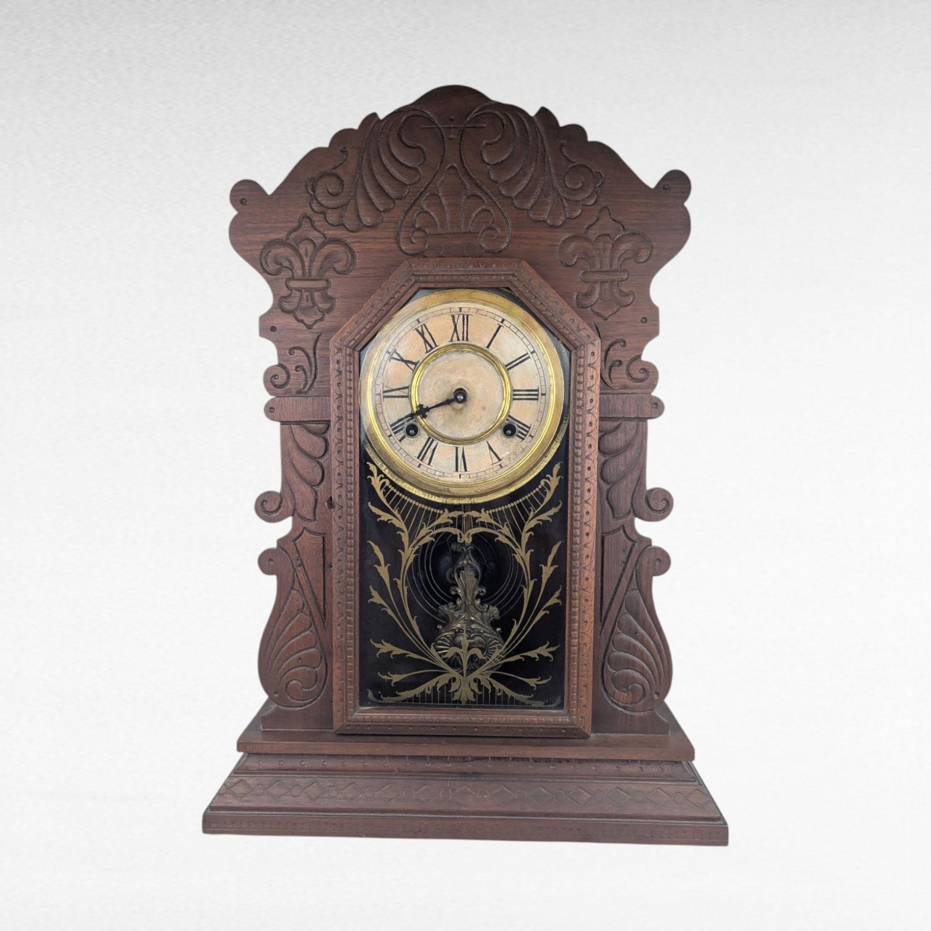 Antique Waterbury Tampa Gingerbread Clock, Non Working, For Parts or Repair, Victorian Wood Mantel Clock, Decorative Accent