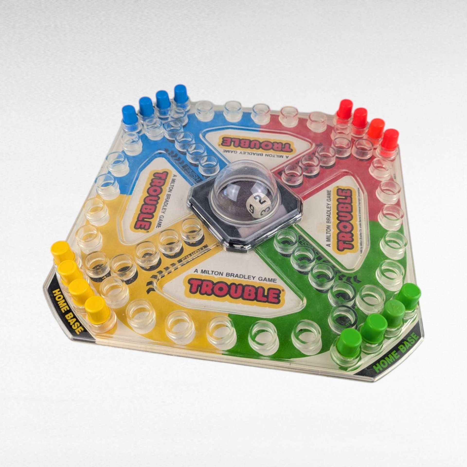 Vintage 1986 Pop O Matic Trouble Game, Milton Bradley Family Board Game, Classic Dice Popping Game