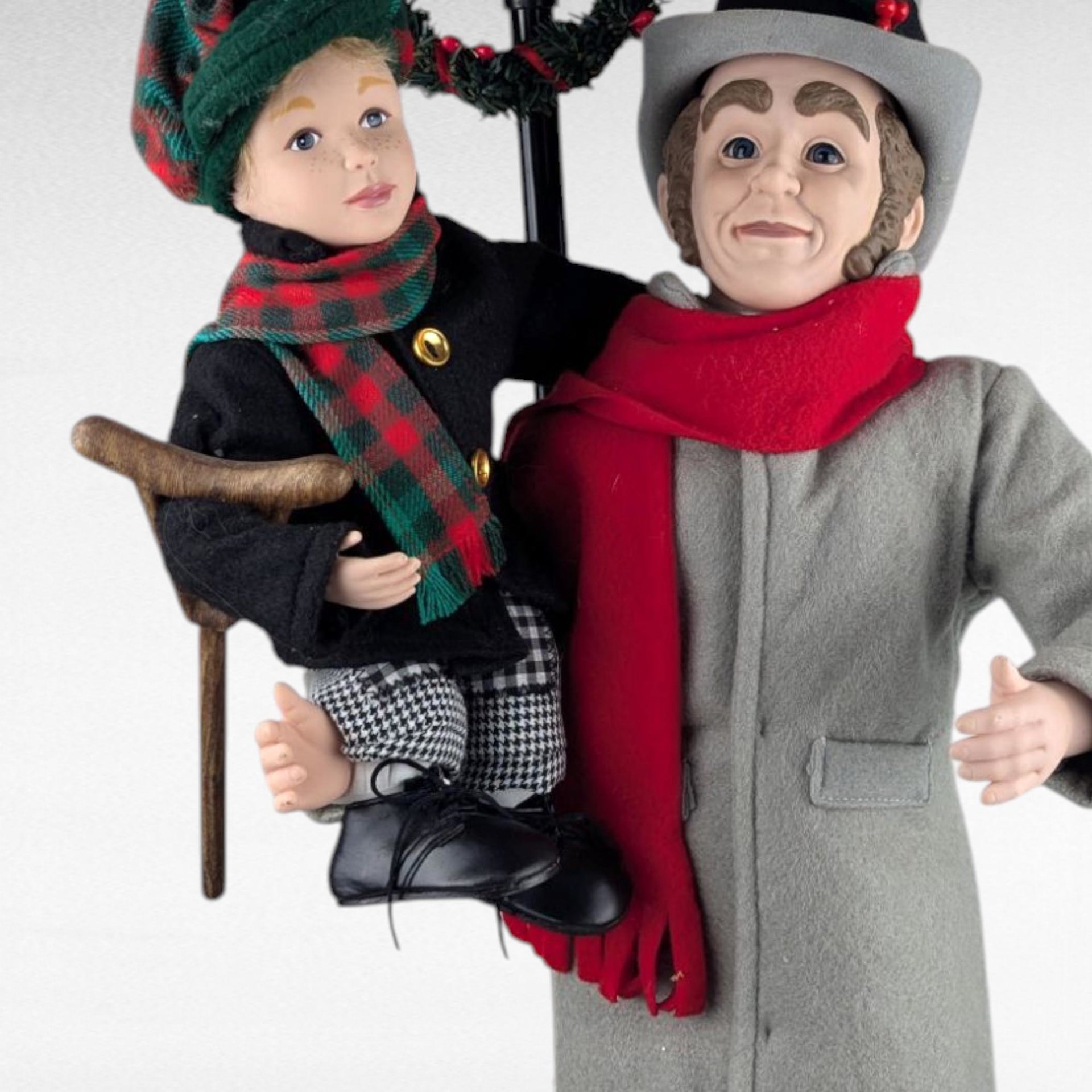 Vintage Animated Scrooge Tiny Tim Holiday Figure, Light Up, Moving