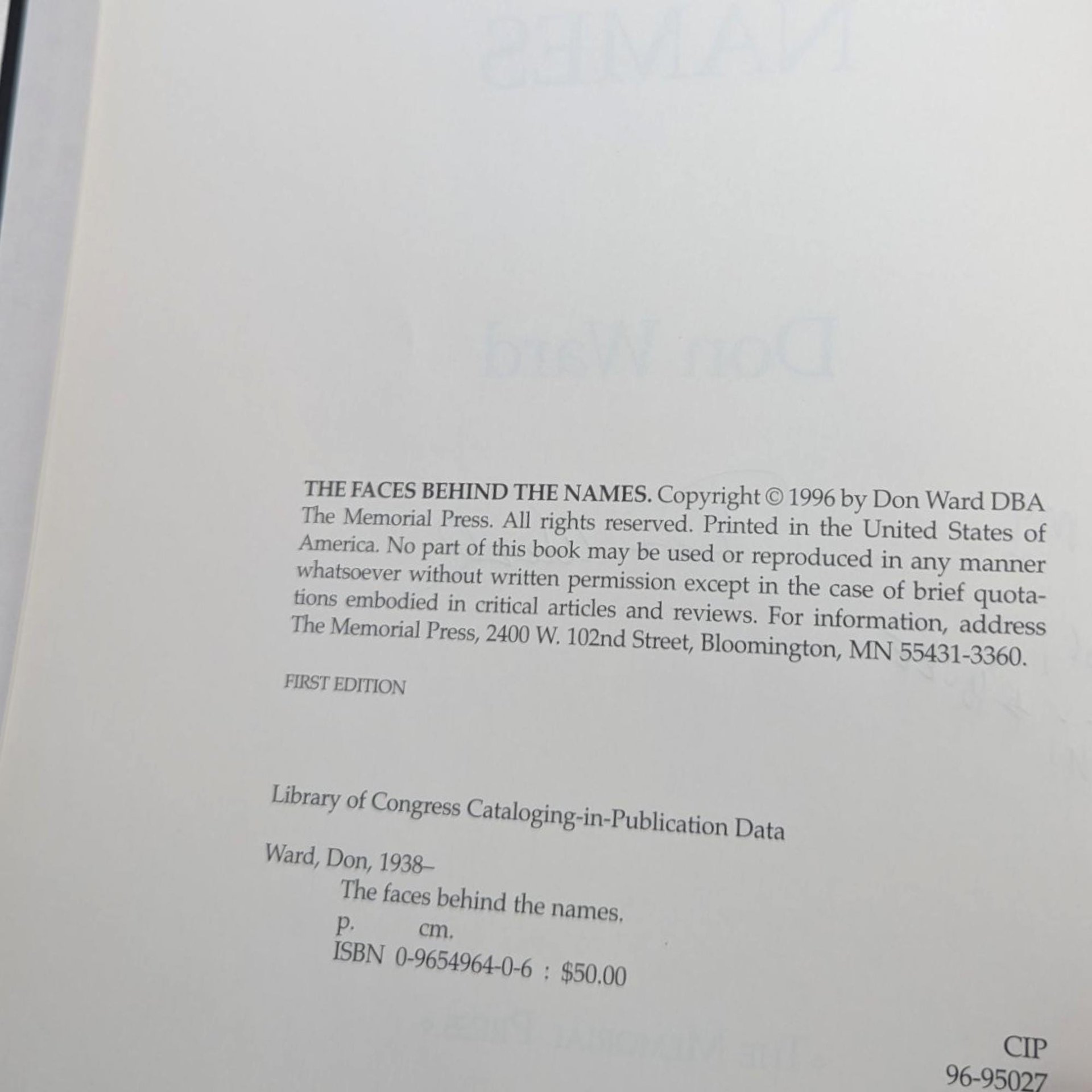 Signed 1996 "The Faces Behind the Names: The Vietnam War" Hardcover Book by Don Ward - Military History Collectible - Veteran Interest