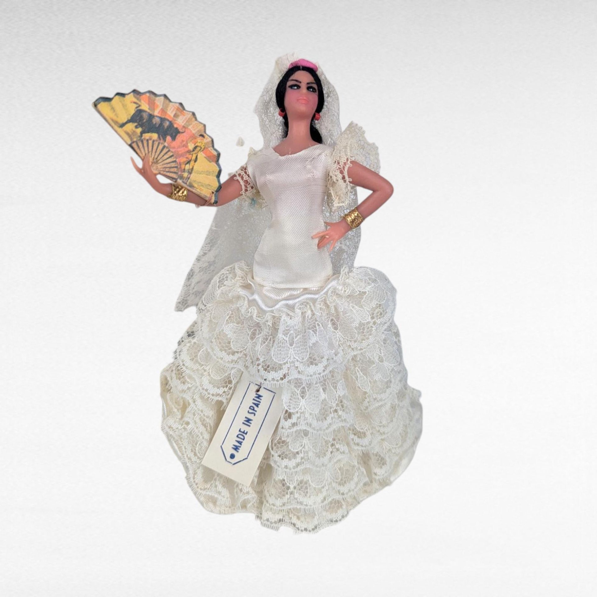Vintage Pair Spanish Flamenco Dancer Dolls, Made in Spain, 6.5 Inch, Lace Dress, Figurine Collectible Set, Traditional Folk Art