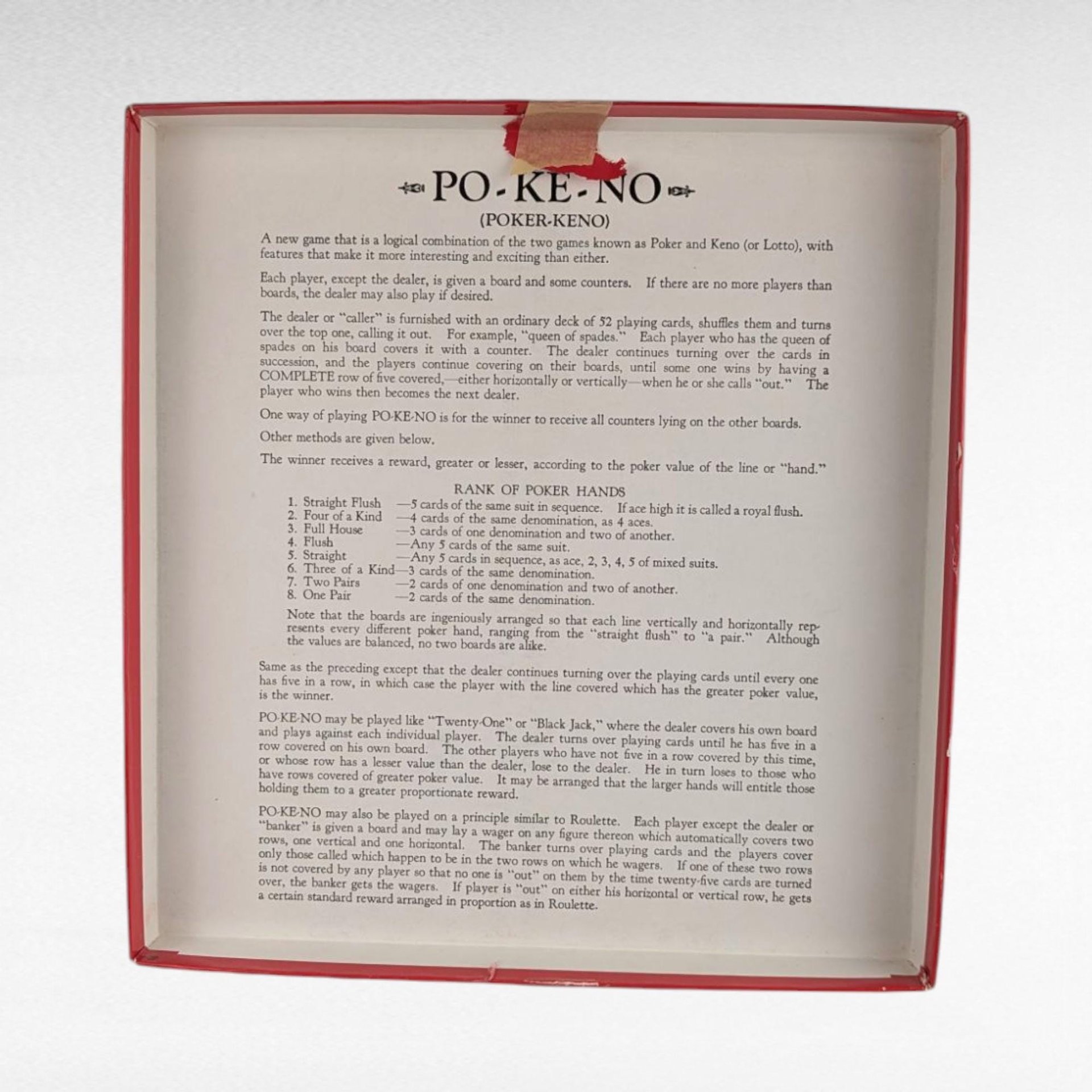 Vintage Po-Ke-No Game, Complete 12 Board Set with Chips - Classic Poker Keno Group Card Game, Instructions Included