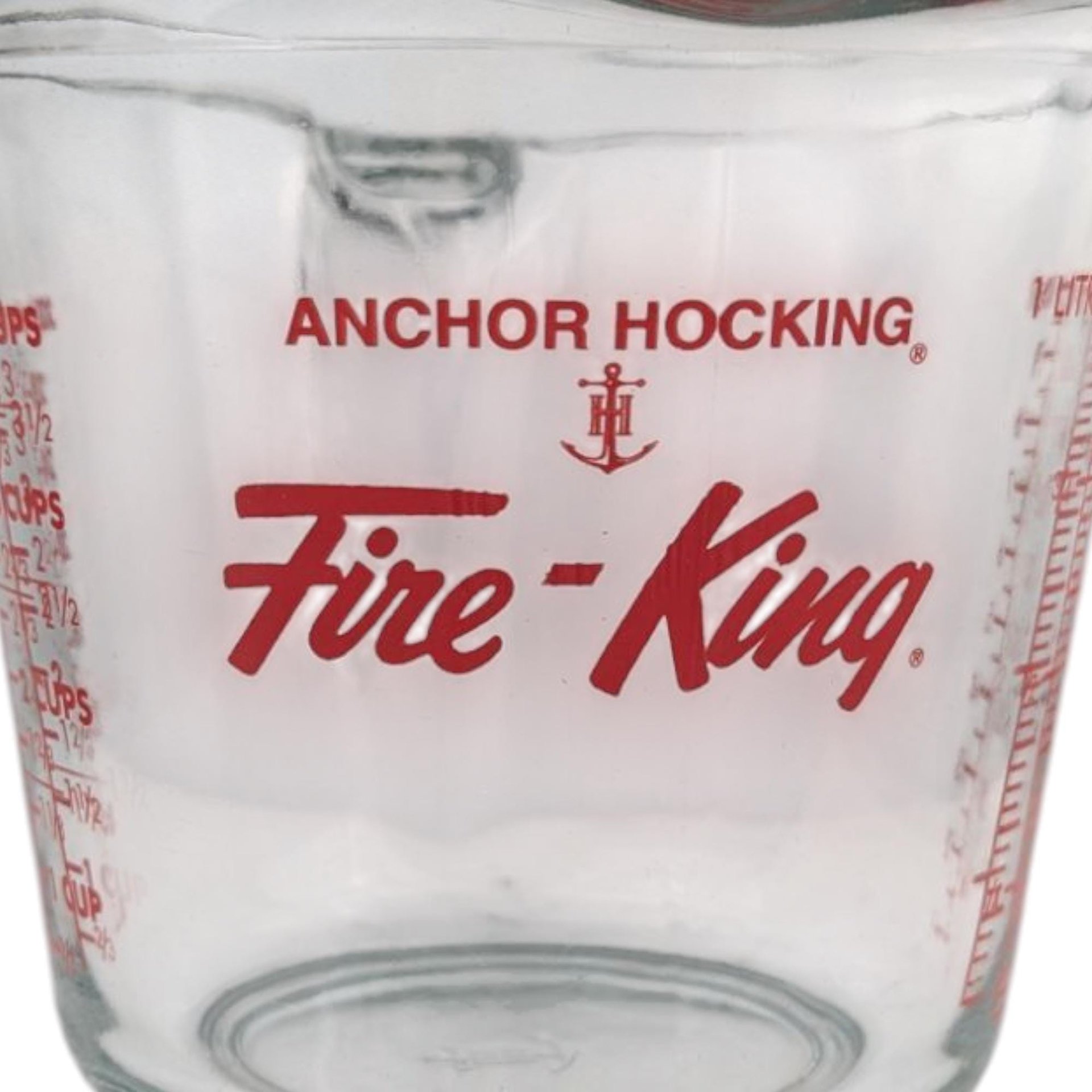 Vintage Anchor Hocking Glass Measuring Cup, 32oz 4 Cup 1 Litre, Red Markings, Kitchen Essential