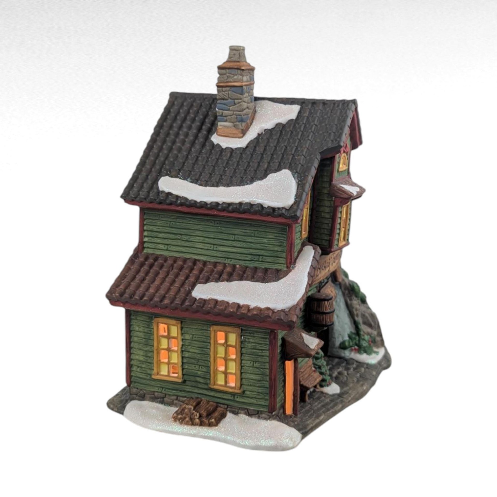 Vintage O'Well Holiday Time Brewing Tavern Lighted Christmas Village House, Ceramic Winter Pub Collectible, Seasonal Festive Decor