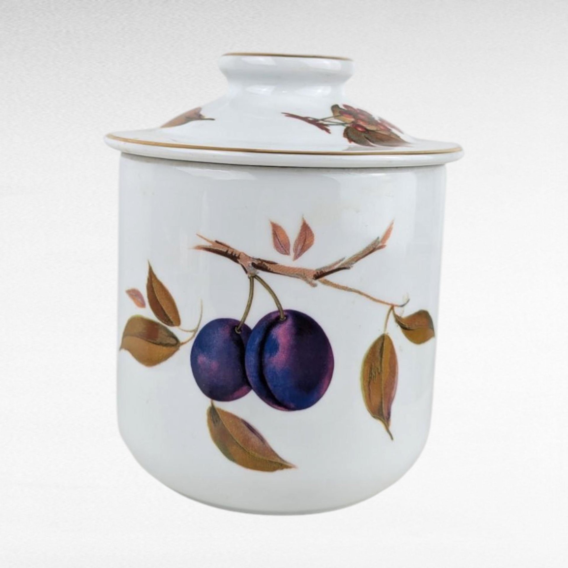 Vintage 1961 Royal Worcester Evesham Gold Canister with Lid, 6 Inch Porcelain Storage Jar, English China Kitchen Decor