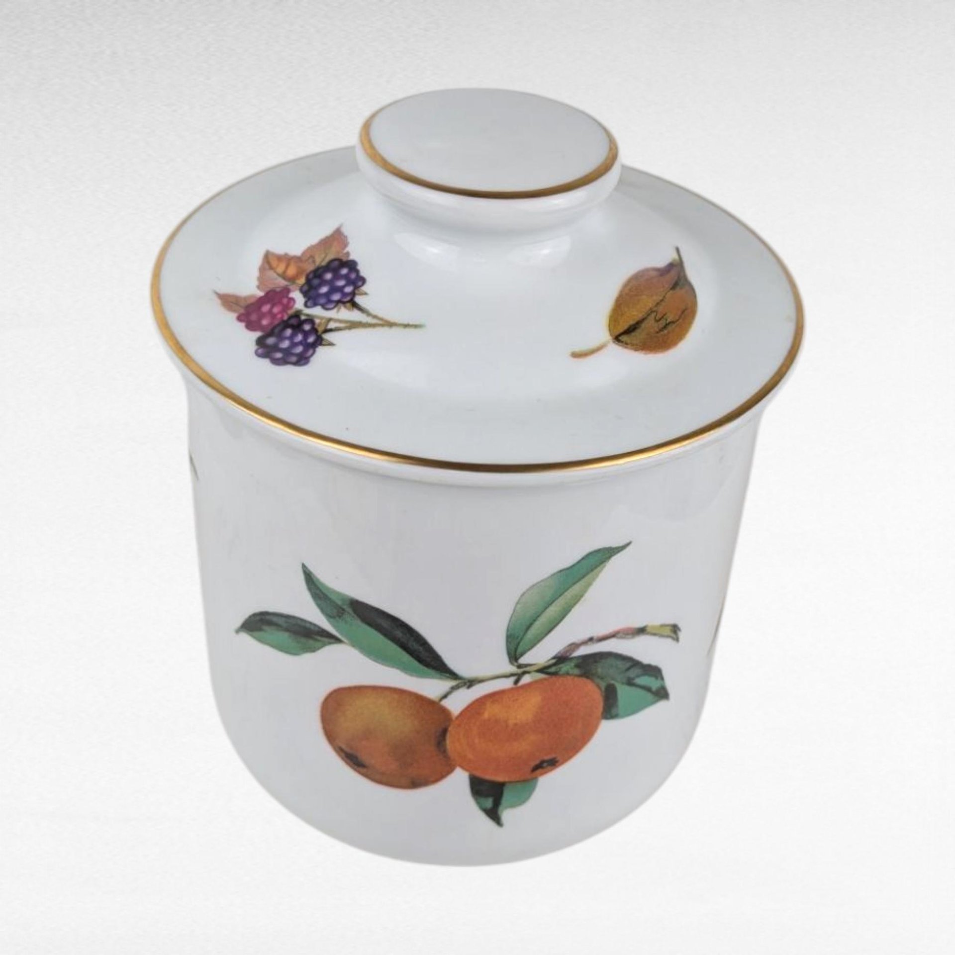 Vintage 1961 Royal Worcester Evesham Gold Canister with Lid, 6 Inch Porcelain Storage Jar, English China Kitchen Decor