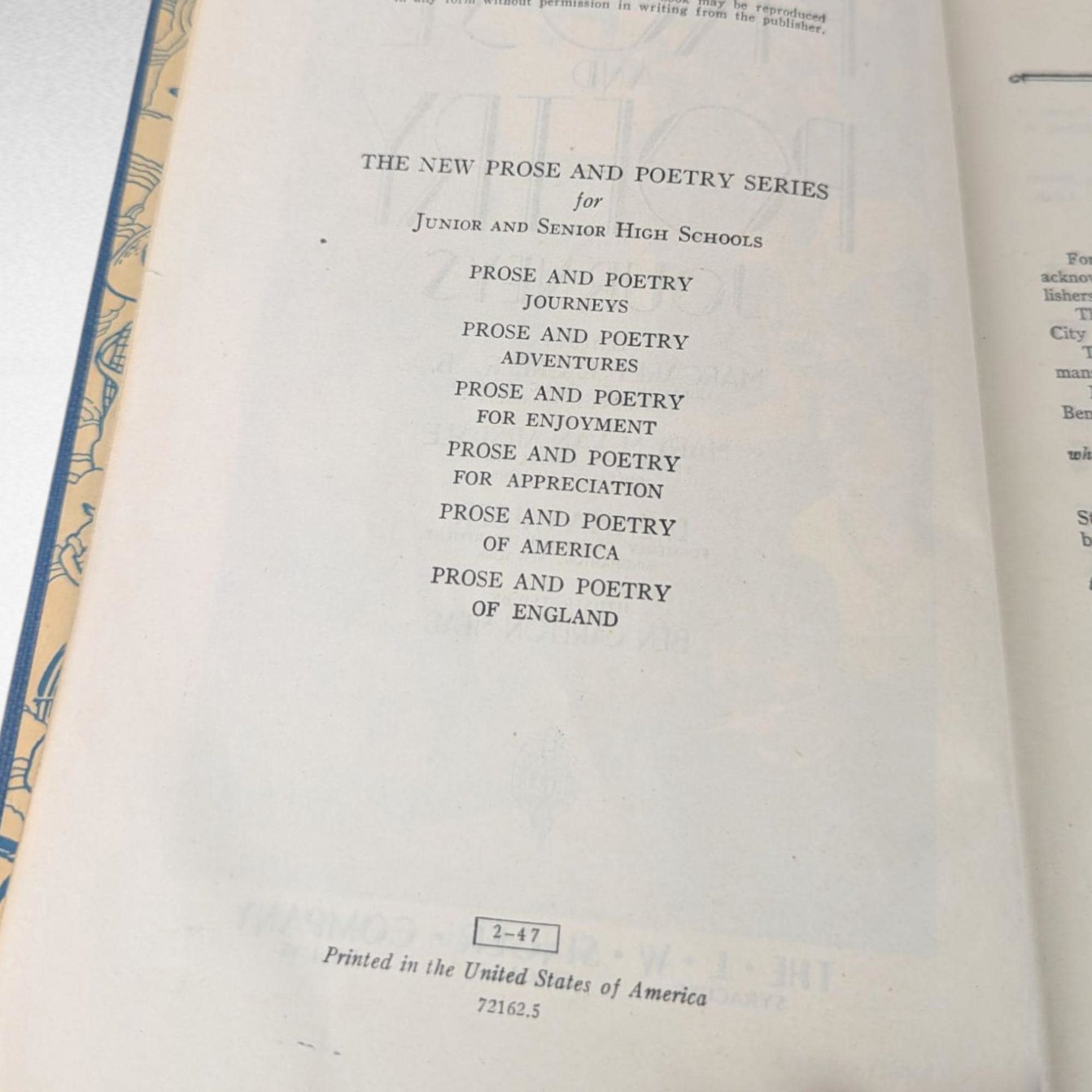 Vintage 1939 Prose and Poetry Journeys Hardcover, The New Series, Classic Literature Anthology, Pre-War Era School Book
