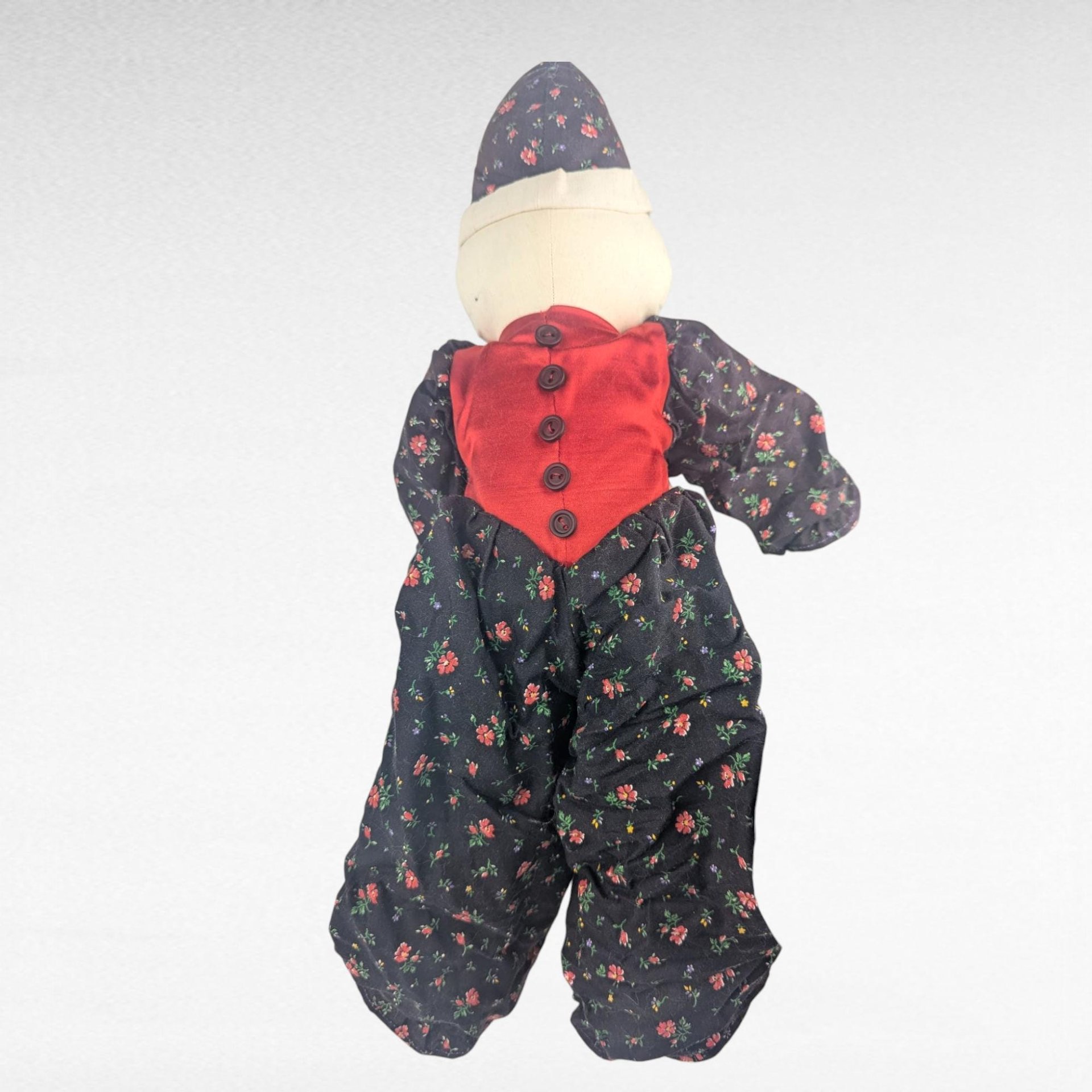 Vintage Handmade Cloth Clown Doll, 20 Inch Soft Fabric Jester Figurine, Collectible One of a Kind Folk Art Toy