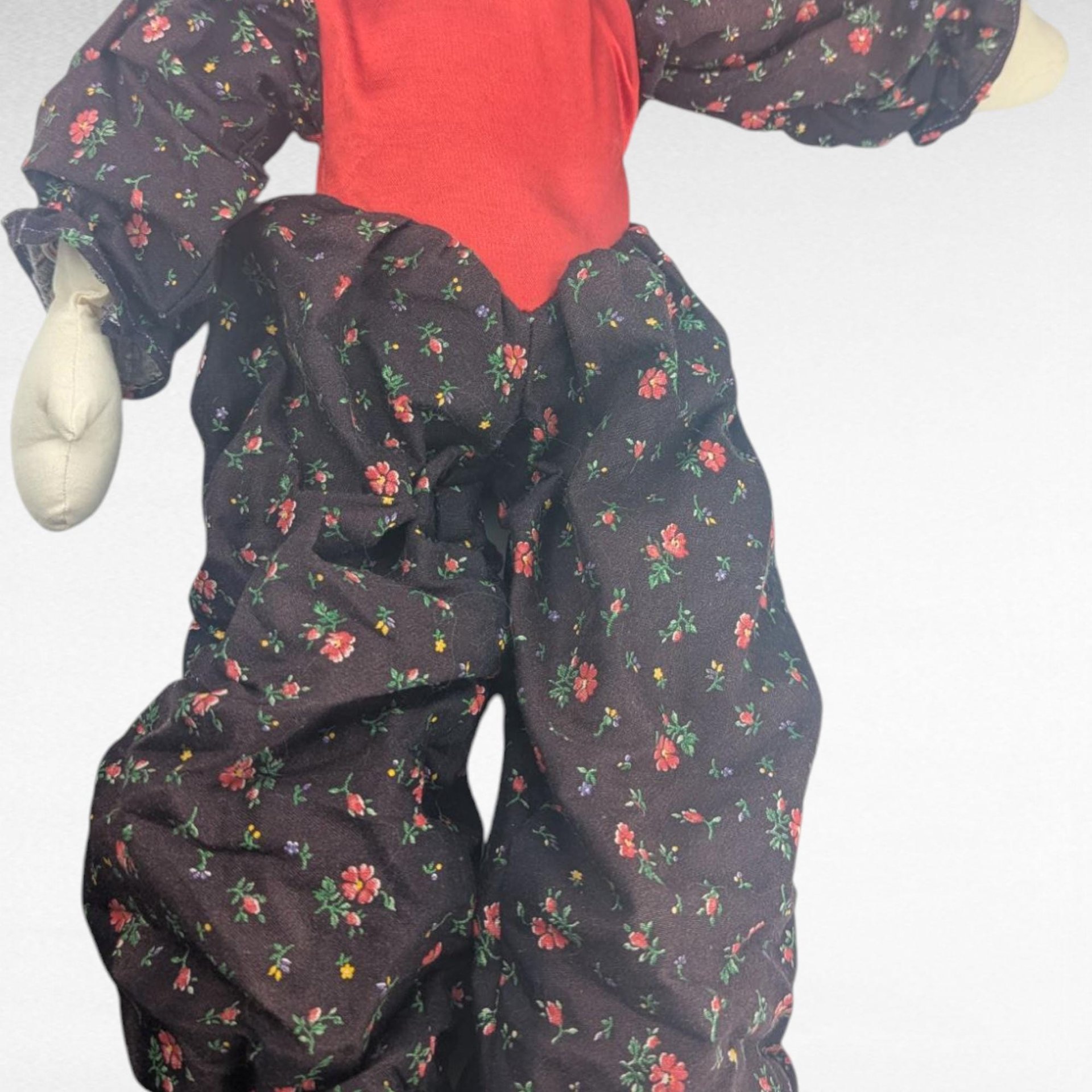 Vintage Handmade Cloth Clown Doll, 20 Inch Soft Fabric Jester Figurine, Collectible One of a Kind Folk Art Toy