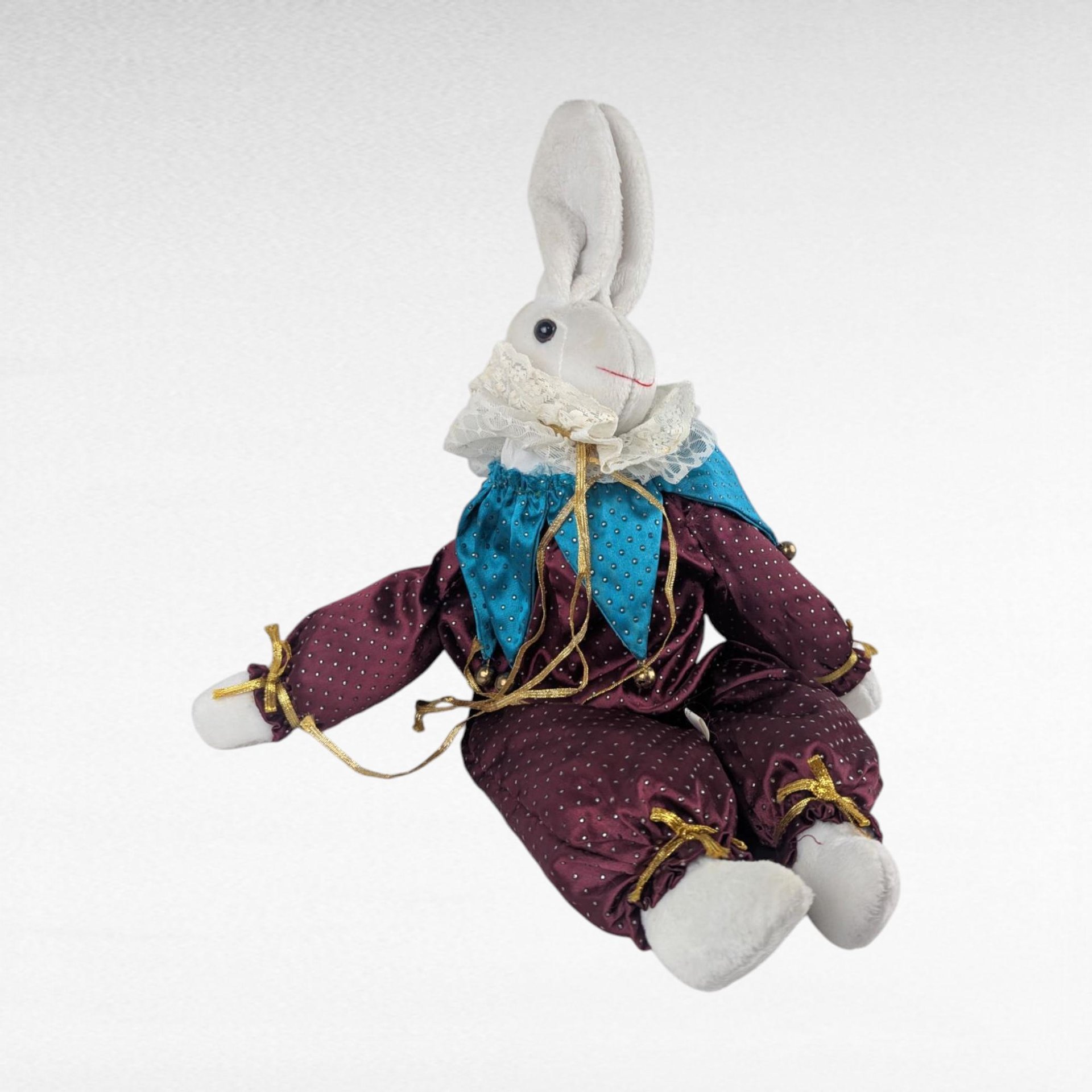 Vintage Beau Jester Bunny Plush, Limited Edition Harlequin Bunny Shelf Sitter, Whimsical Nursery Decor, Collectible Stuffed Animal