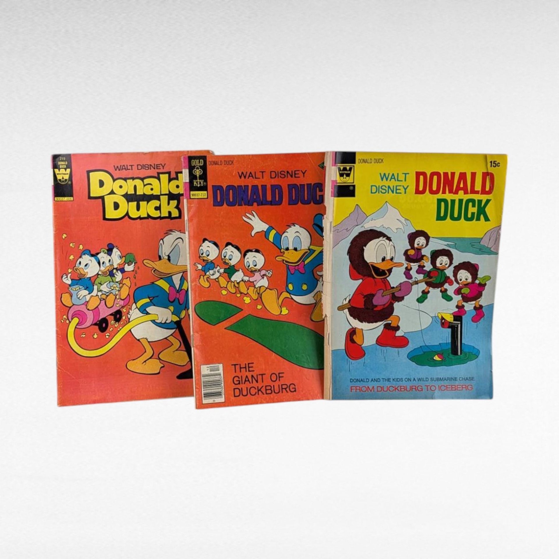 Lot of 3 Vintage Donald Duck Comics, 1970s Walt Disney Whitman Gold Key Issues, The Giant of Duckburg #190, #148, #180 Comic Book Set