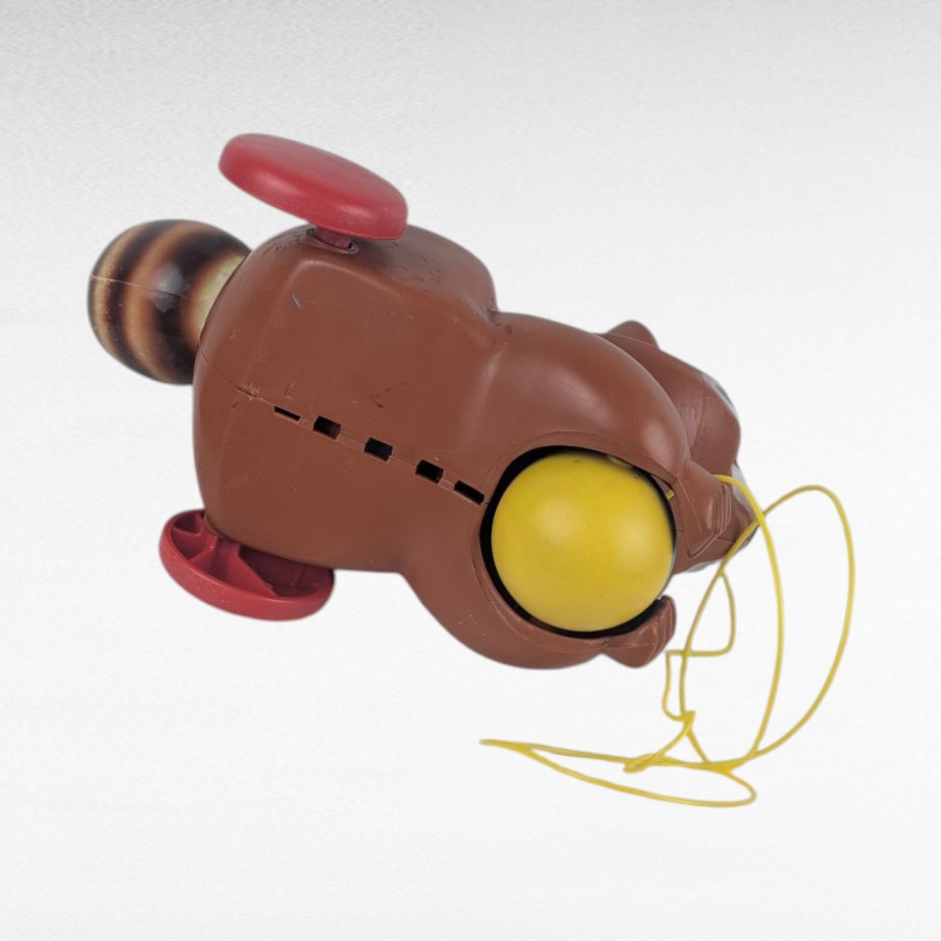 Vintage 1979 Fisher Price Roly Raccoon Pull Toy #172, Rolling Chime Ball Animal, Late 70s Toddler Toy, Woodland Nursery Decor