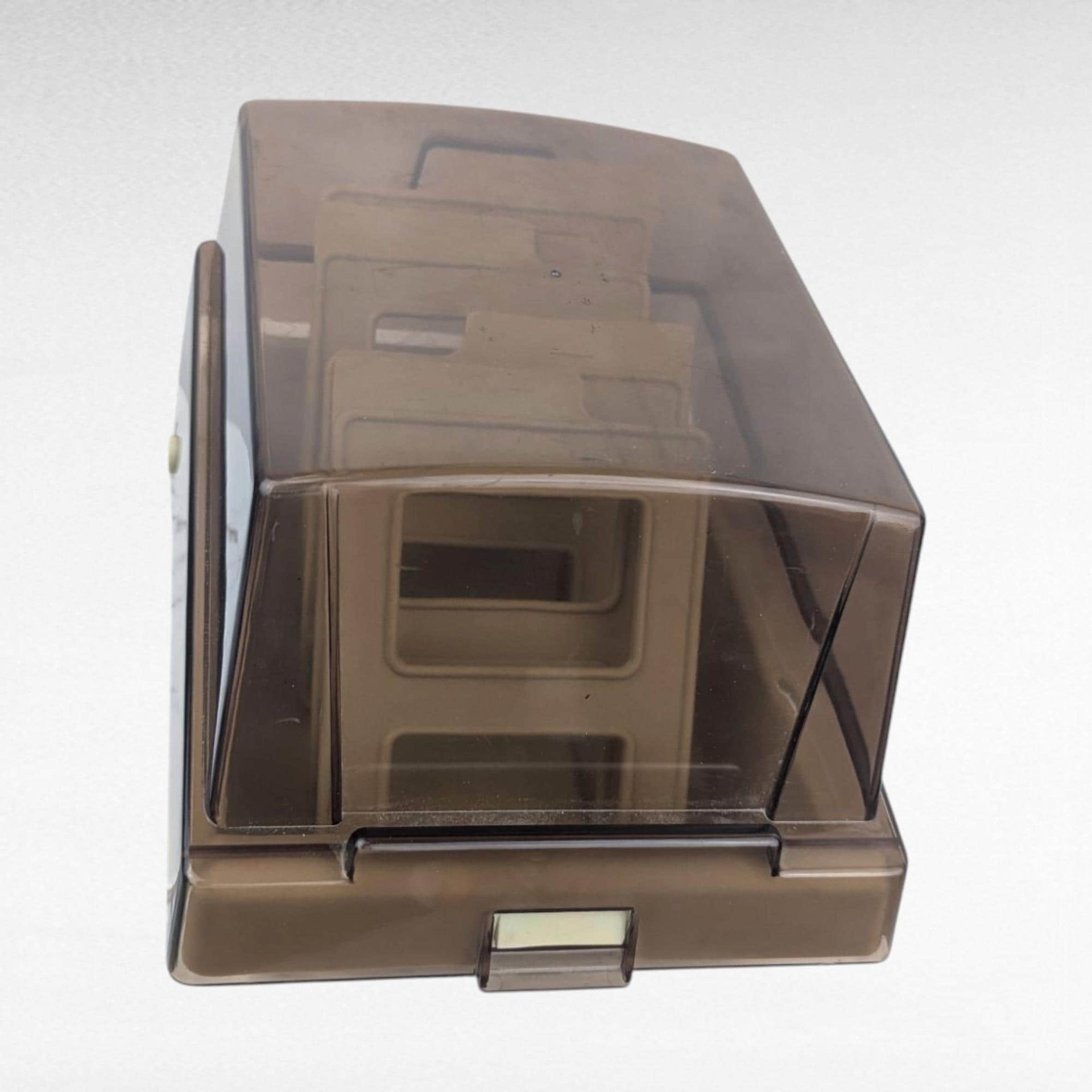 Vintage Eichner 5.25 Inch Floppy Diskette Storage Case, Smoked Plastic Lid, 4 Dividers, Computer Data Organization, Tech Nostalgia Gift
