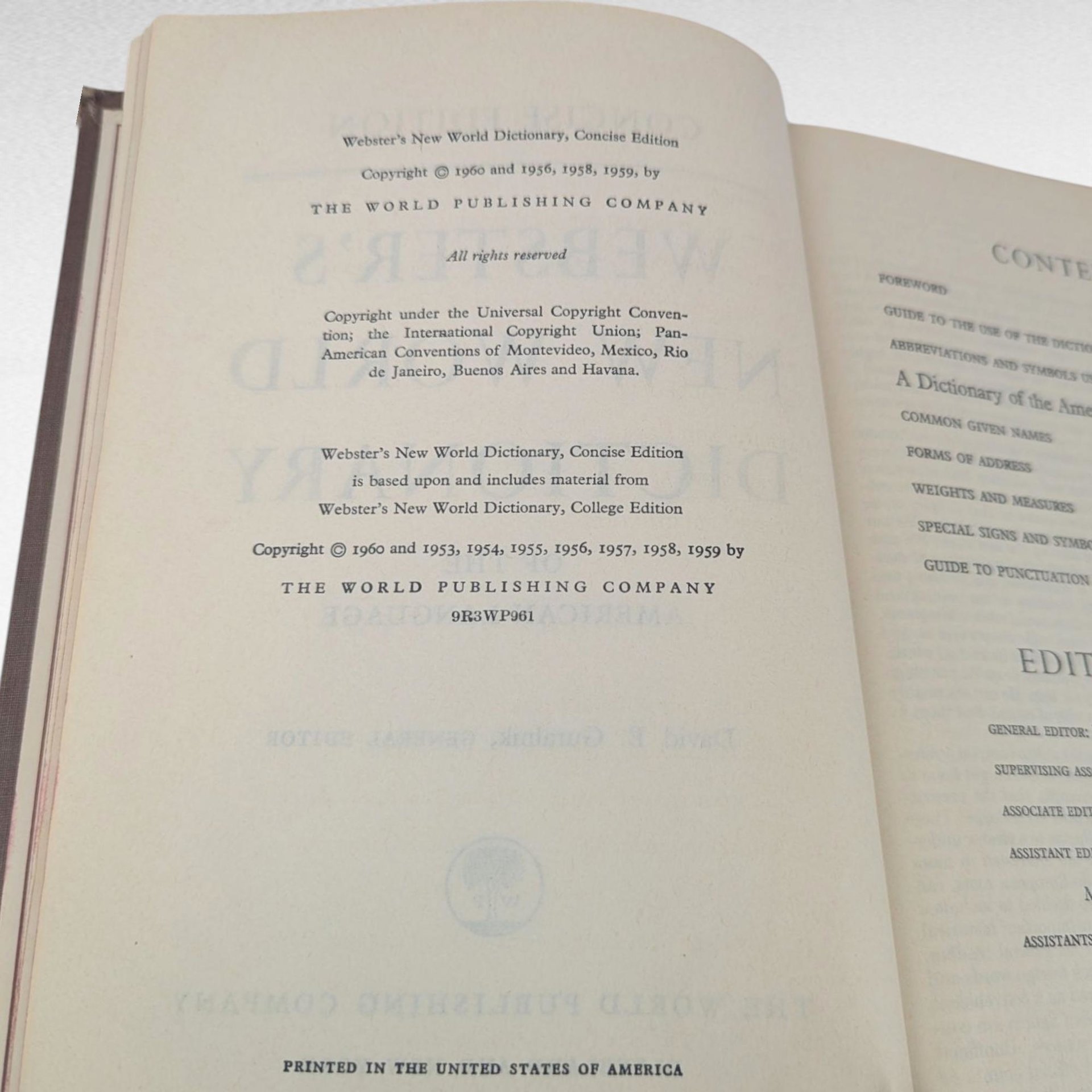 1959 Webster's New World Dictionary American Language Concise Edition, Vintage Hardcover Reference Book, Mid Century Collectible Dictionary