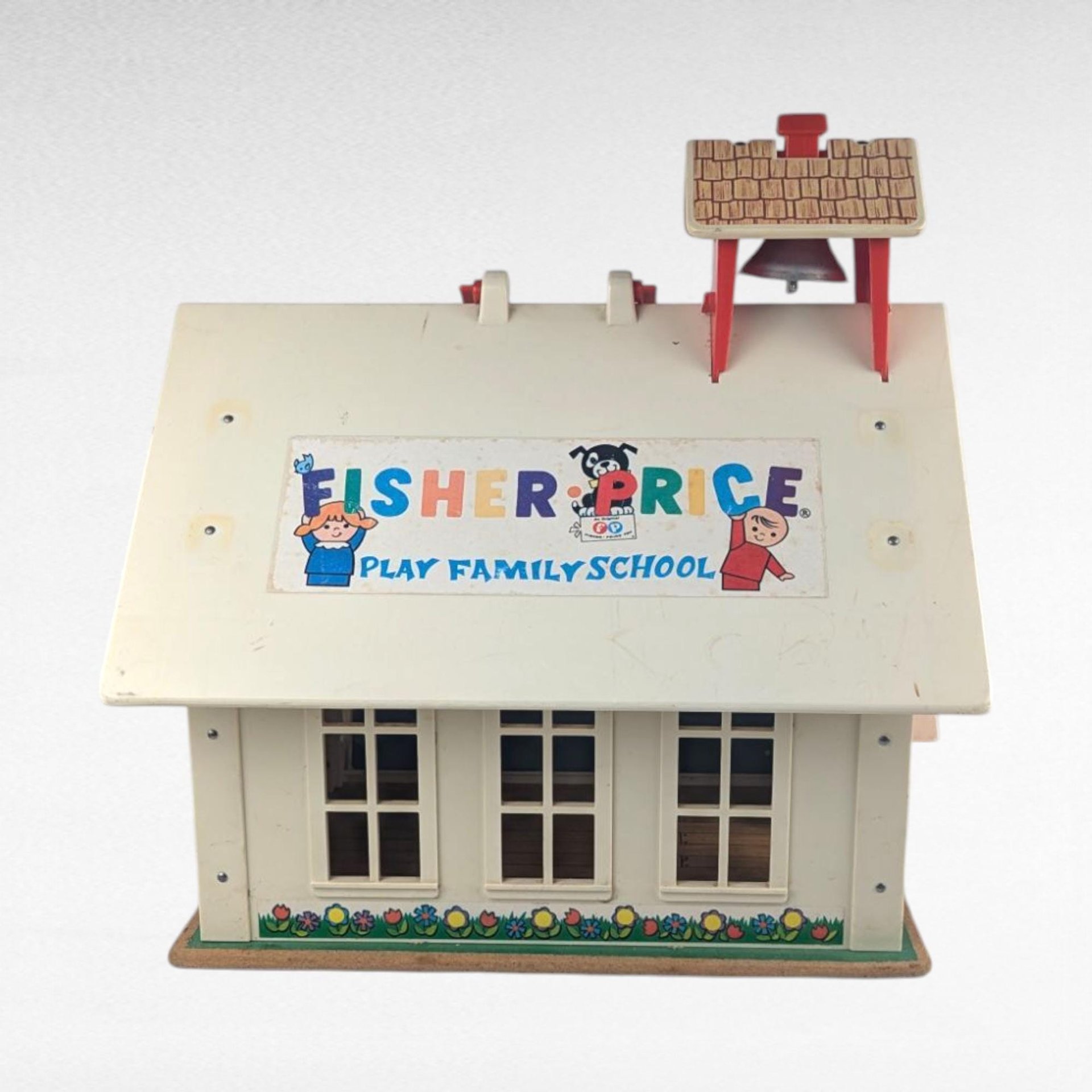 Vintage 1971 Fisher Price Play Family School House #923, Little People Schoolhouse with Bell Tower for Play or Nursery Decor