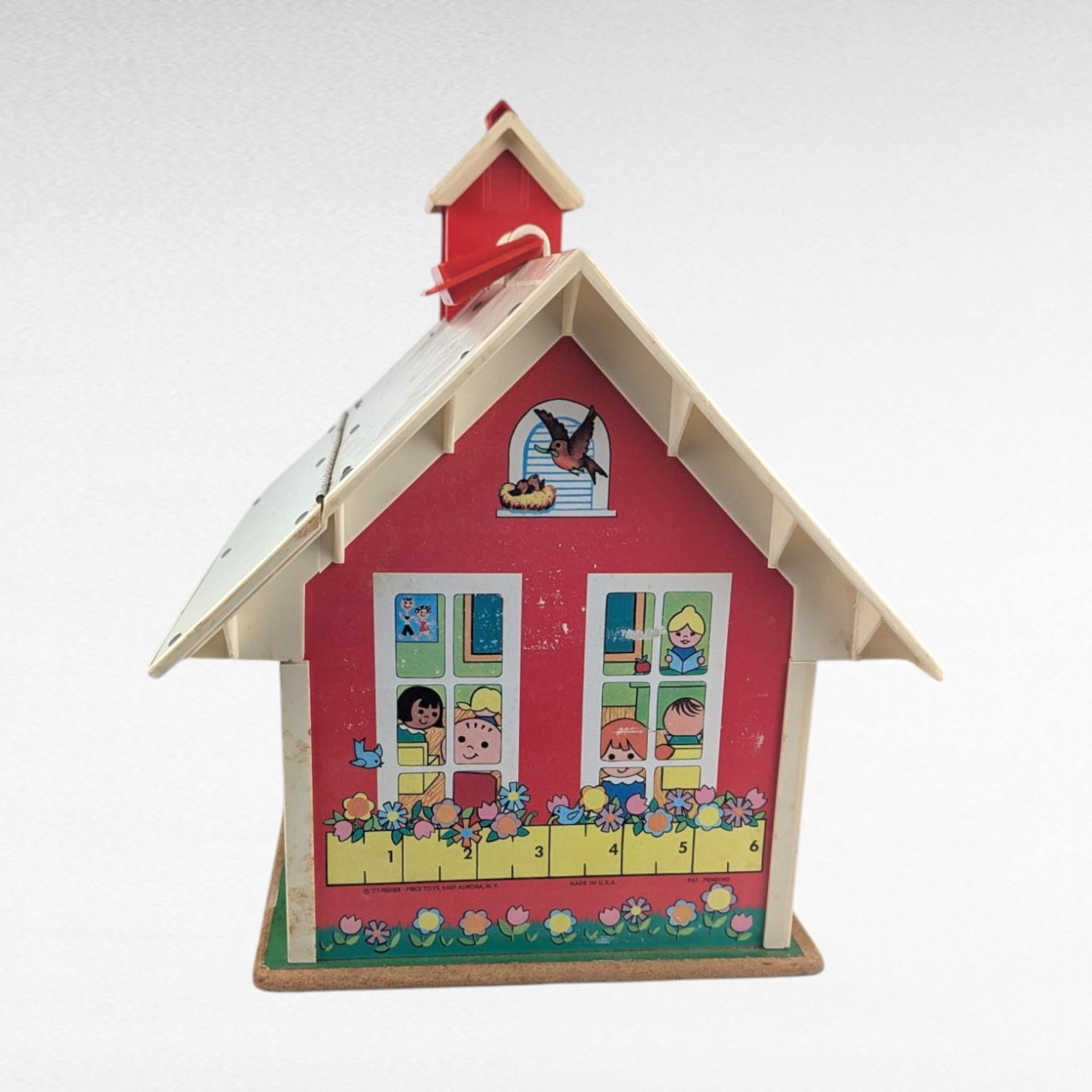 Vintage 1971 Fisher Price Play Family School House #923, Little People Schoolhouse with Bell Tower for Play or Nursery Decor