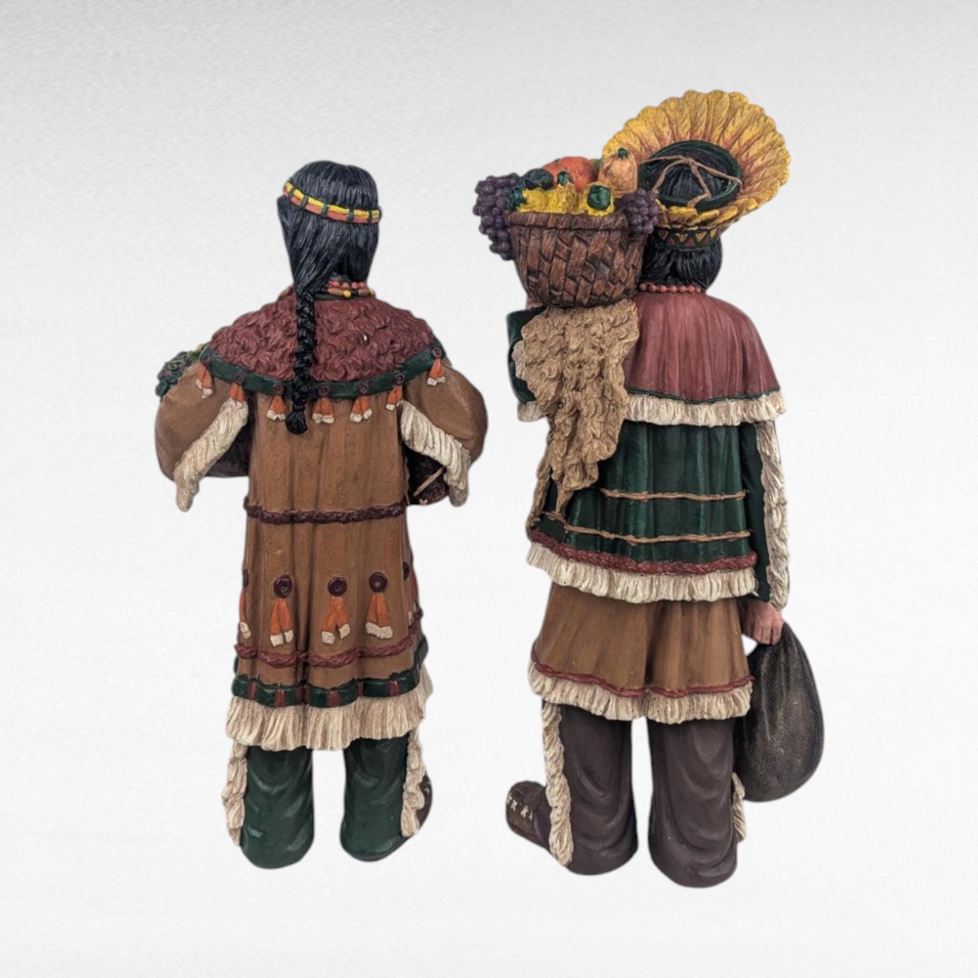 Vintage Resin Harvest Figures, Native American Style Thanksgiving Decorations, Autumn Mantel Decor