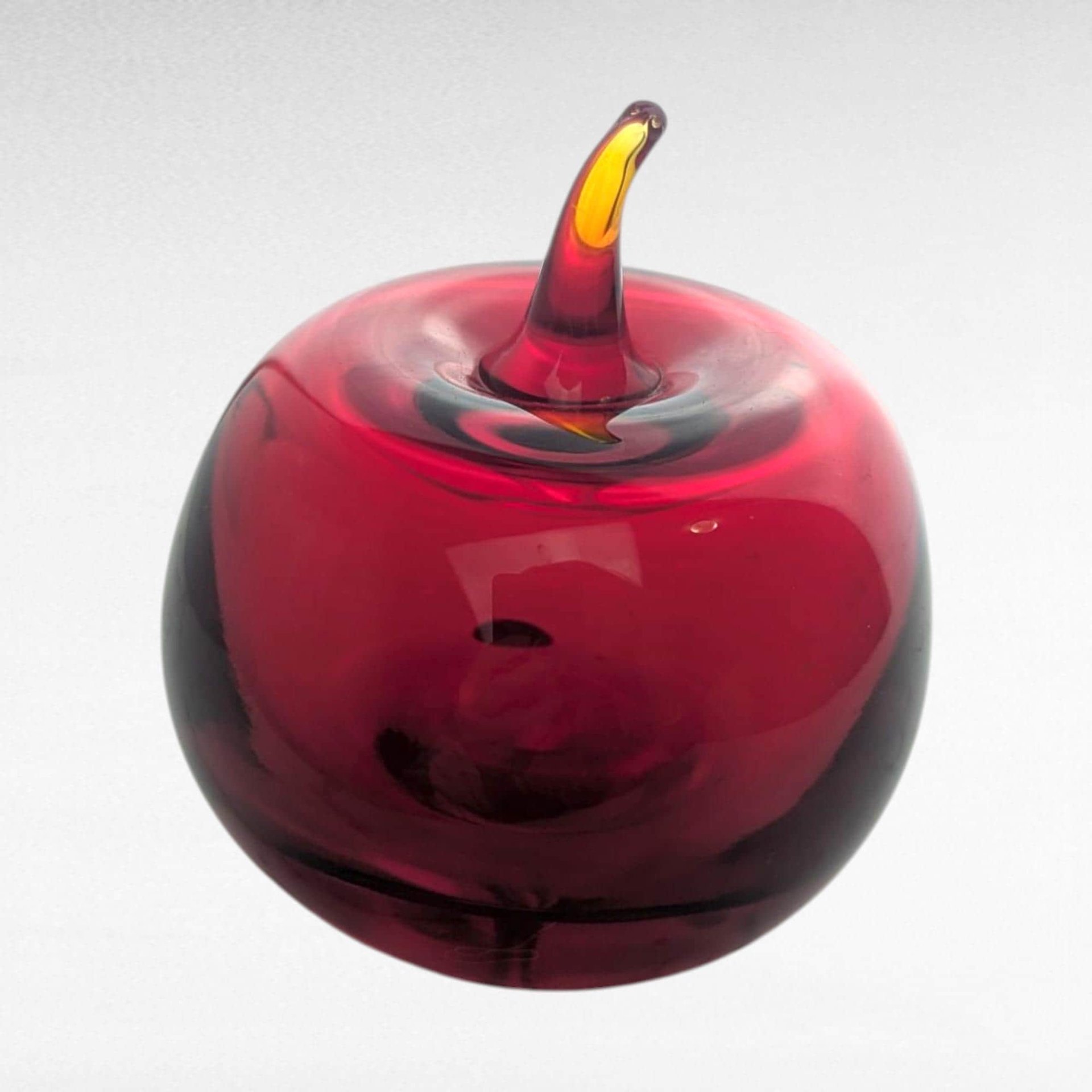 Vintage Swedish Art Glass Apple Paperweight, Red Hand Blown Glass Fruit by Konst Glass, Mid Century Modern Desk Decor, Teacher Appreciation