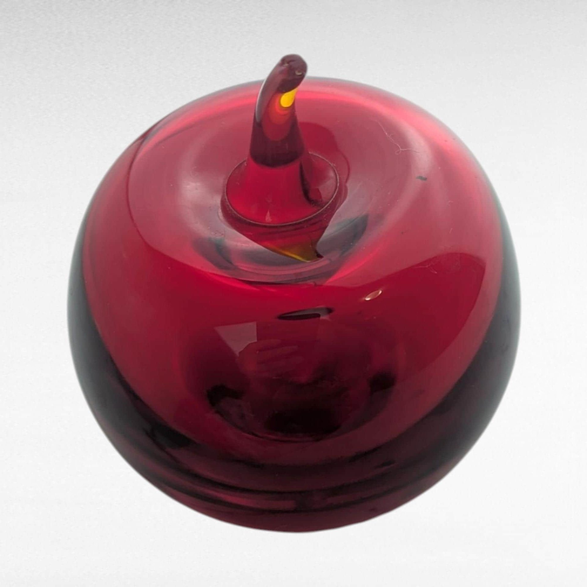 Vintage Swedish Art Glass Apple Paperweight, Red Hand Blown Glass Fruit by Konst Glass, Mid Century Modern Desk Decor, Teacher Appreciation