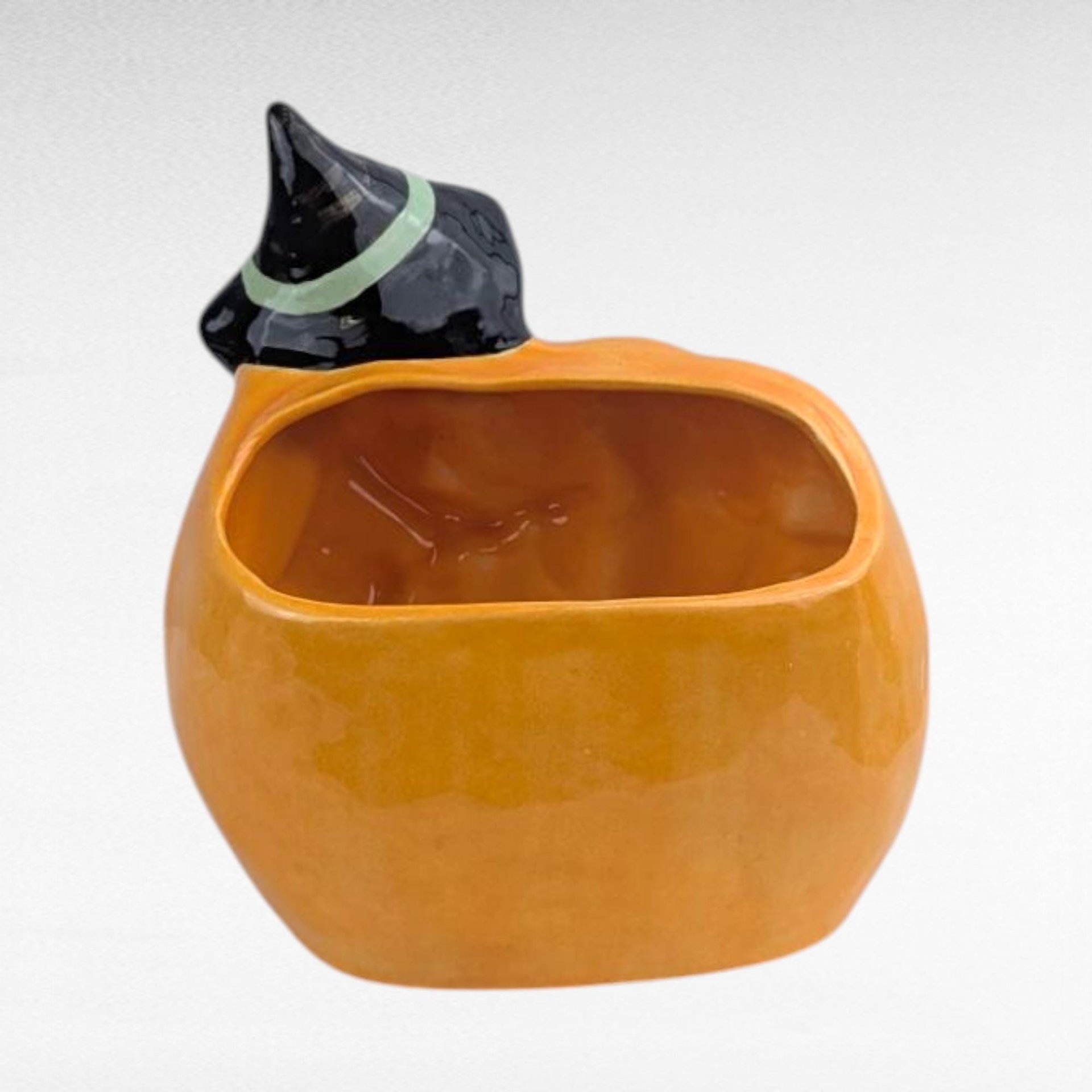 Vintage Ceramic Witch Planter, Cute Blonde Witch on Pumpkin Jack-o-Lantern, Mid Century Style Halloween Figurine, Spooky Cute Candy Dish