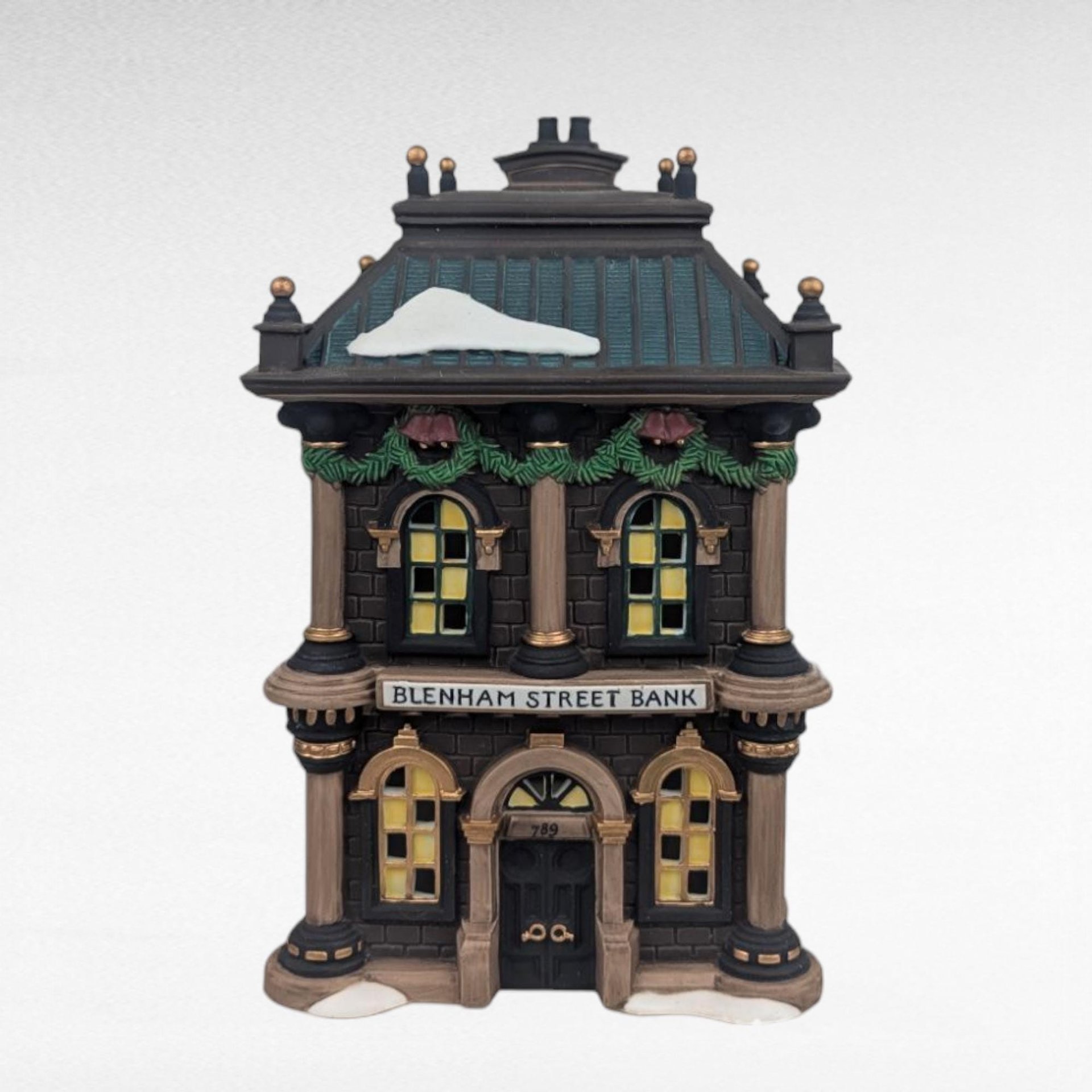 Dept 56 Blenham Street Bank, 1995 Dickens Village Christmas, Light Up House Building, D56, Collectible with Light Cord & Box