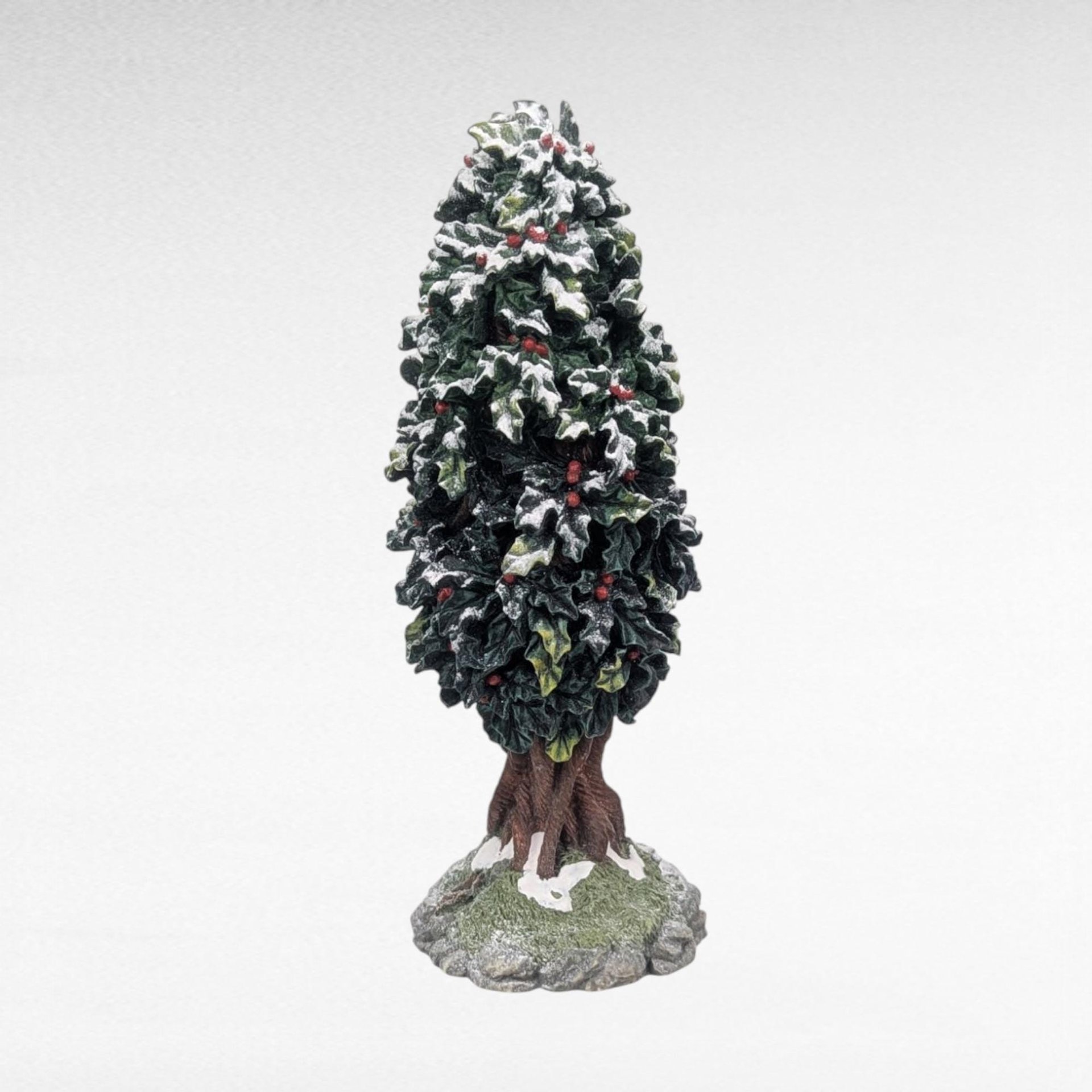 Vintage Dept 56 Village Holly Tree Figurine 7 Inch With Box, D56 Christmas Landscape Accessory, Winter Diorama Decor Gift