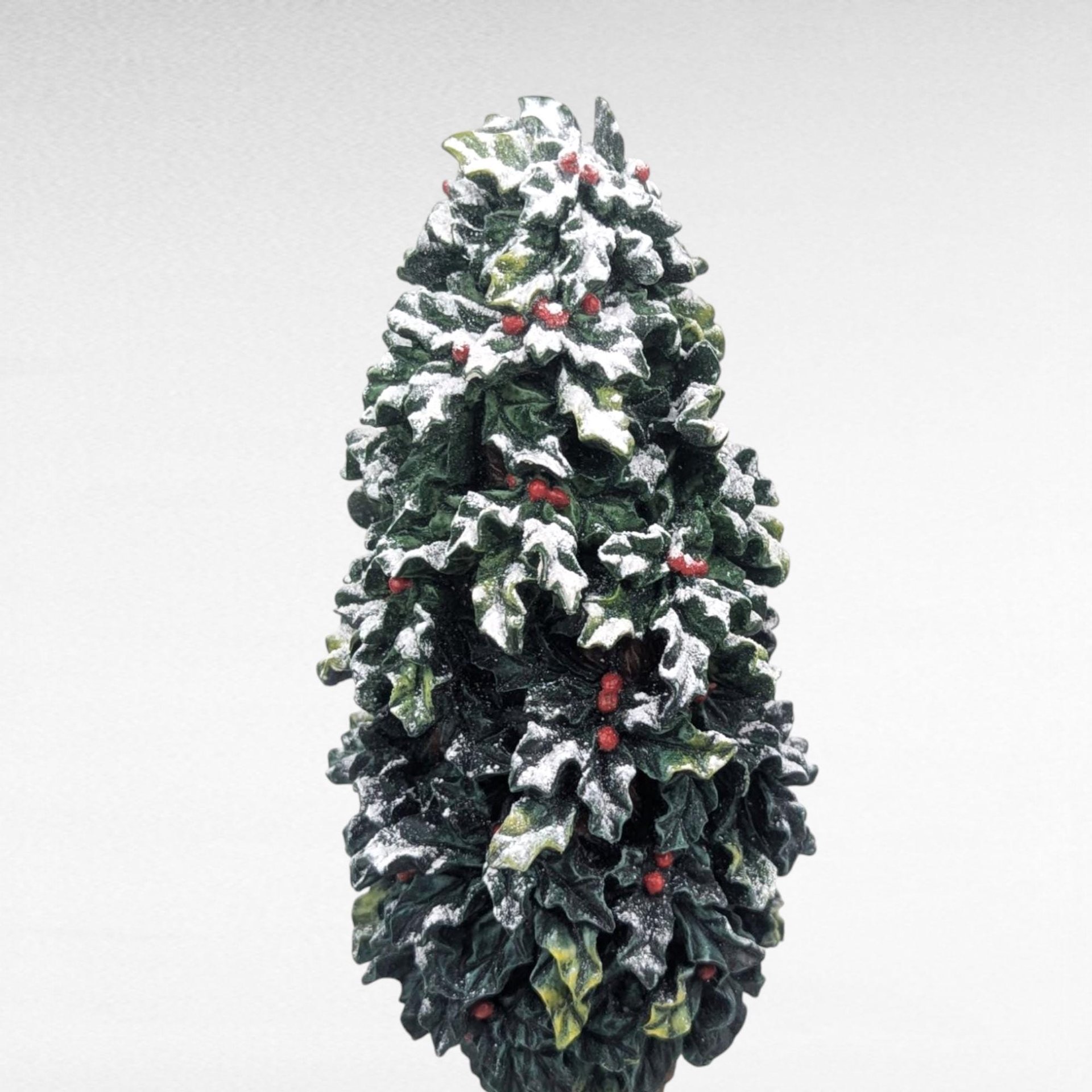 Vintage Dept 56 Village Holly Tree Figurine 7 Inch With Box, D56 Christmas Landscape Accessory, Winter Diorama Decor Gift