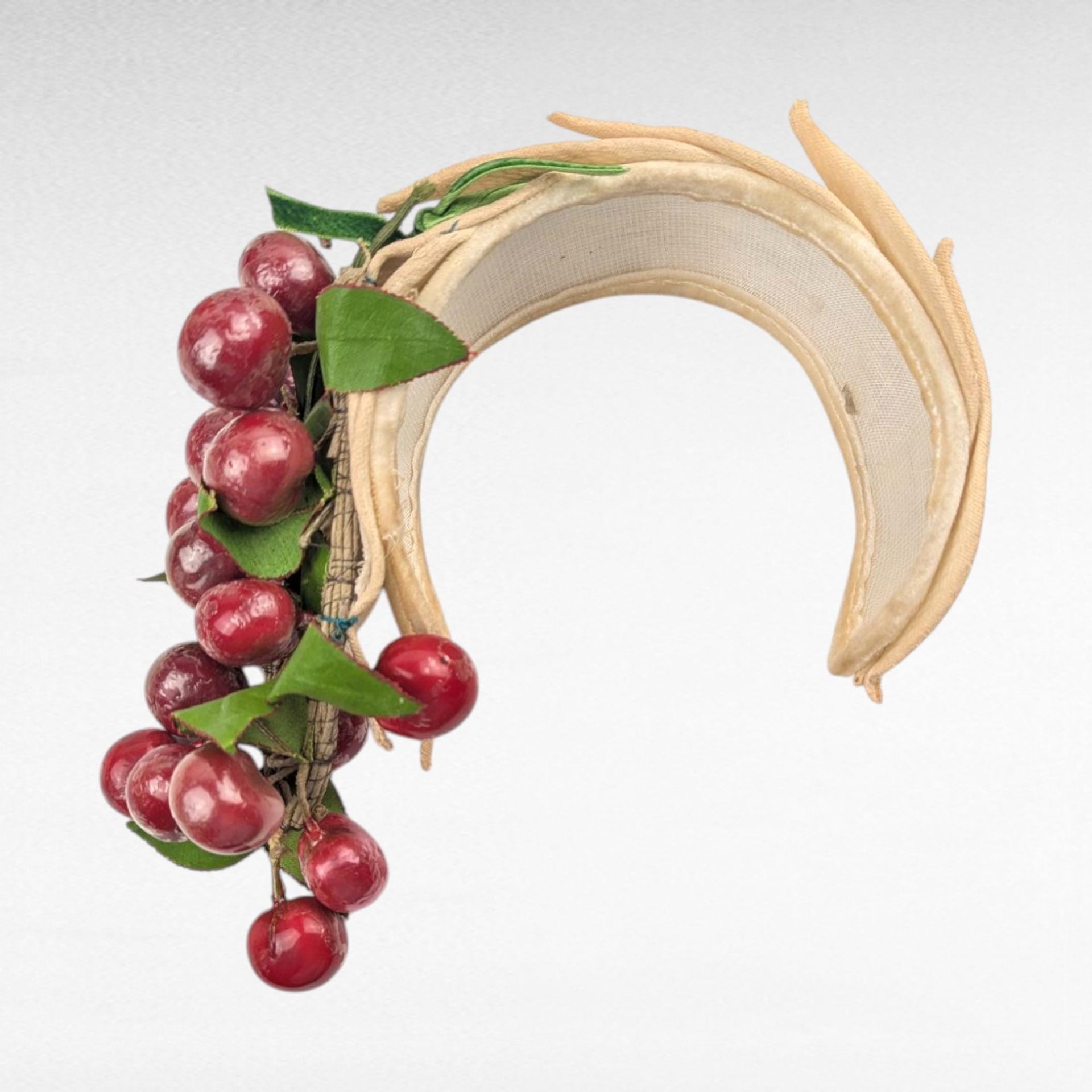Vintage Cherry Adorned Headband Hat - Unique Fruit Embellished Hair Accessory - Summer Garden Style