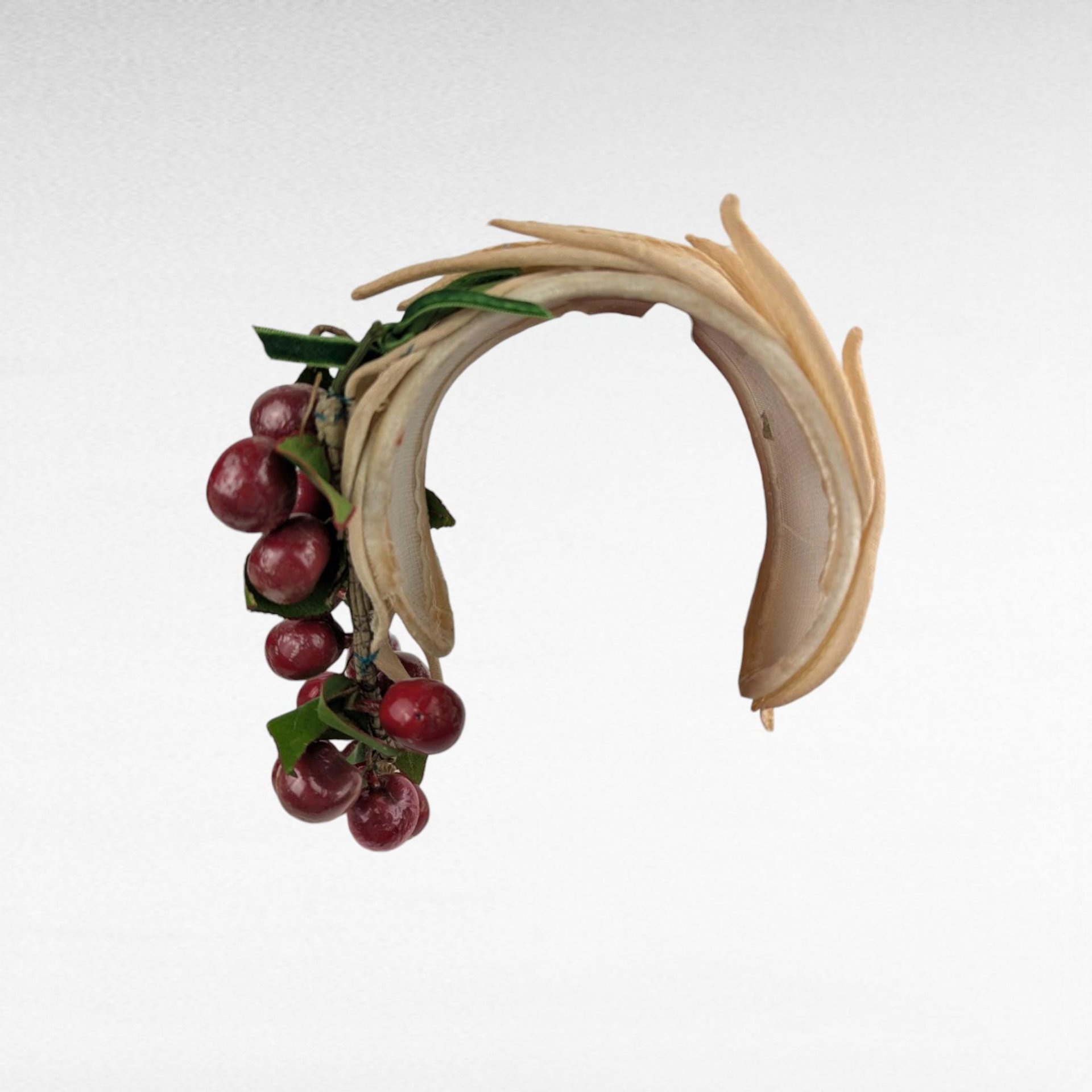 Vintage Cherry Adorned Headband Hat - Unique Fruit Embellished Hair Accessory - Summer Garden Style