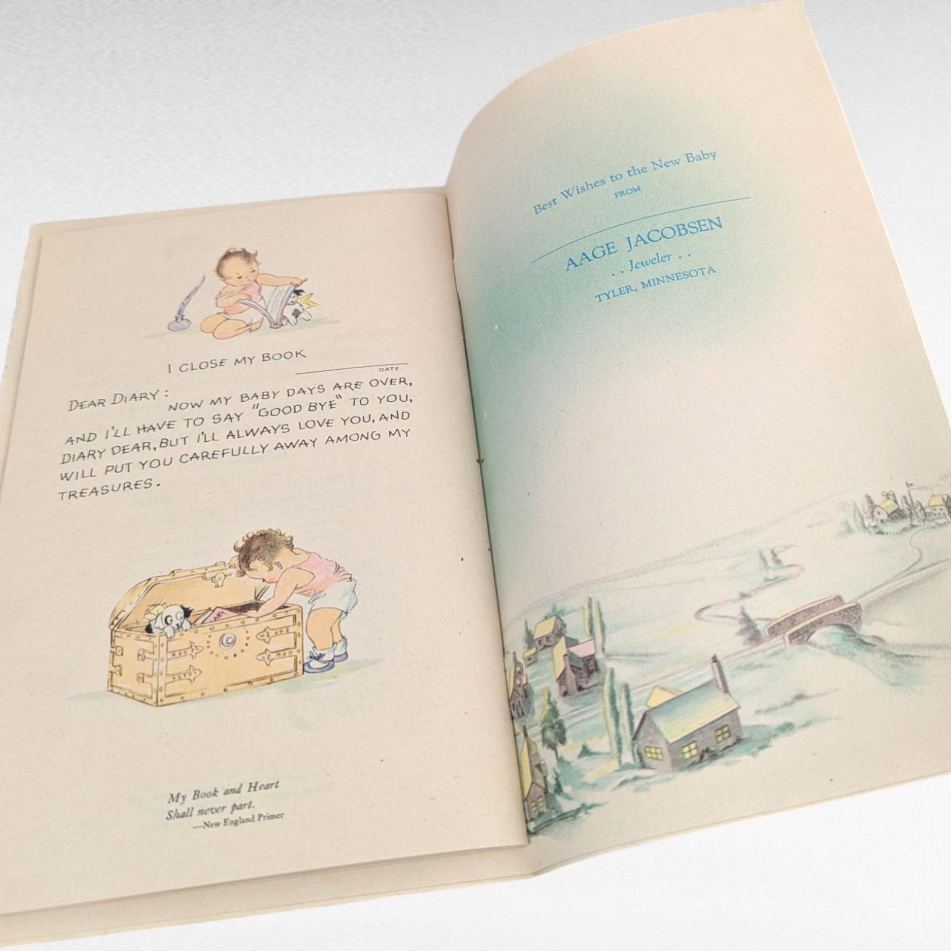 Vintage Baby Diary Memory Book, Mid Century Jeweler Advertisement, Softcover Keepsake Journal, 1930s Baby Shower Gift, Nursery Ephemera